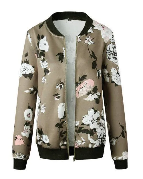 Floral Full Zip Bomber Jacket