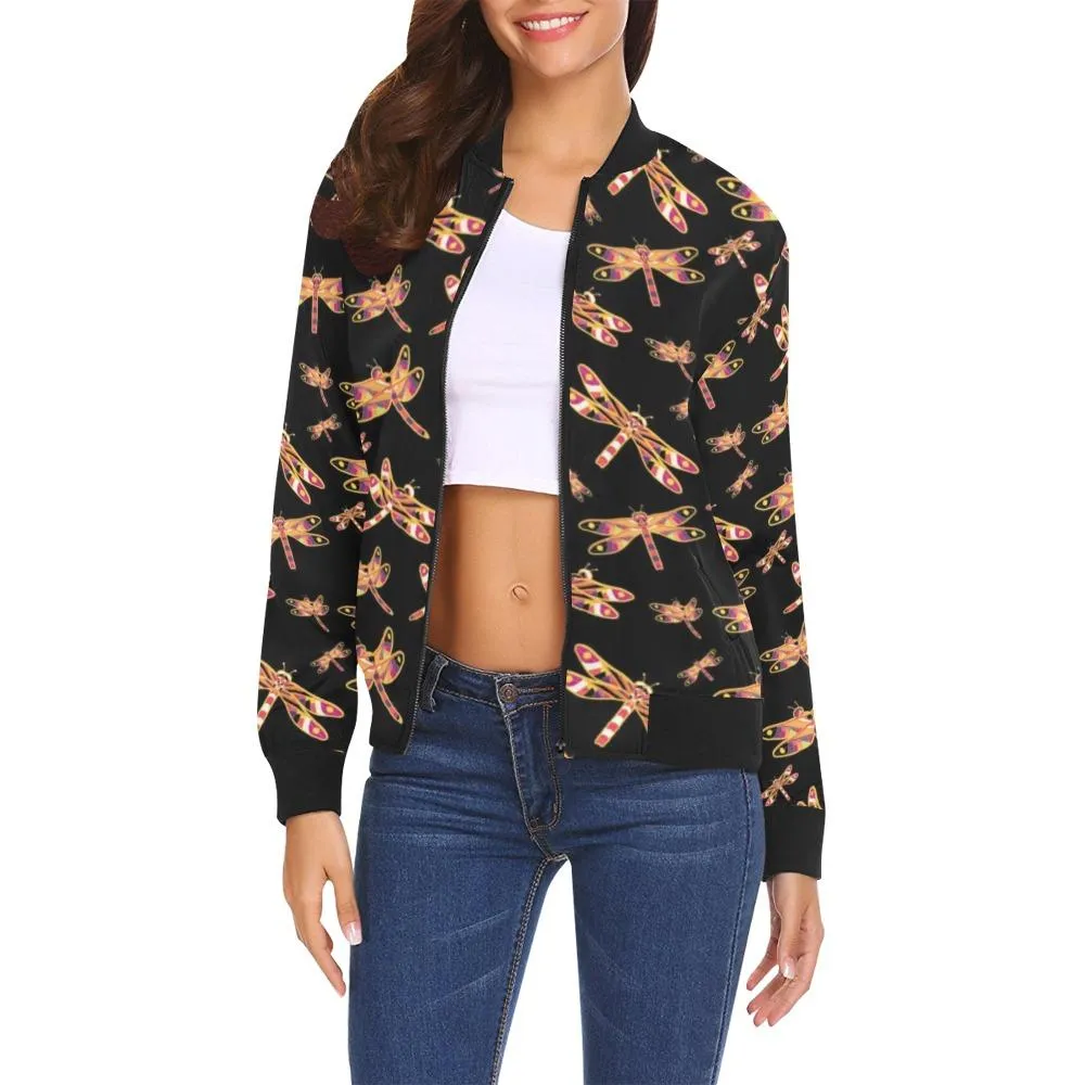 Gathering Yellow Black Bomber Jacket for Women