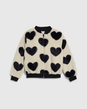 Girls Faux Fur Hearts Bomber Jacket