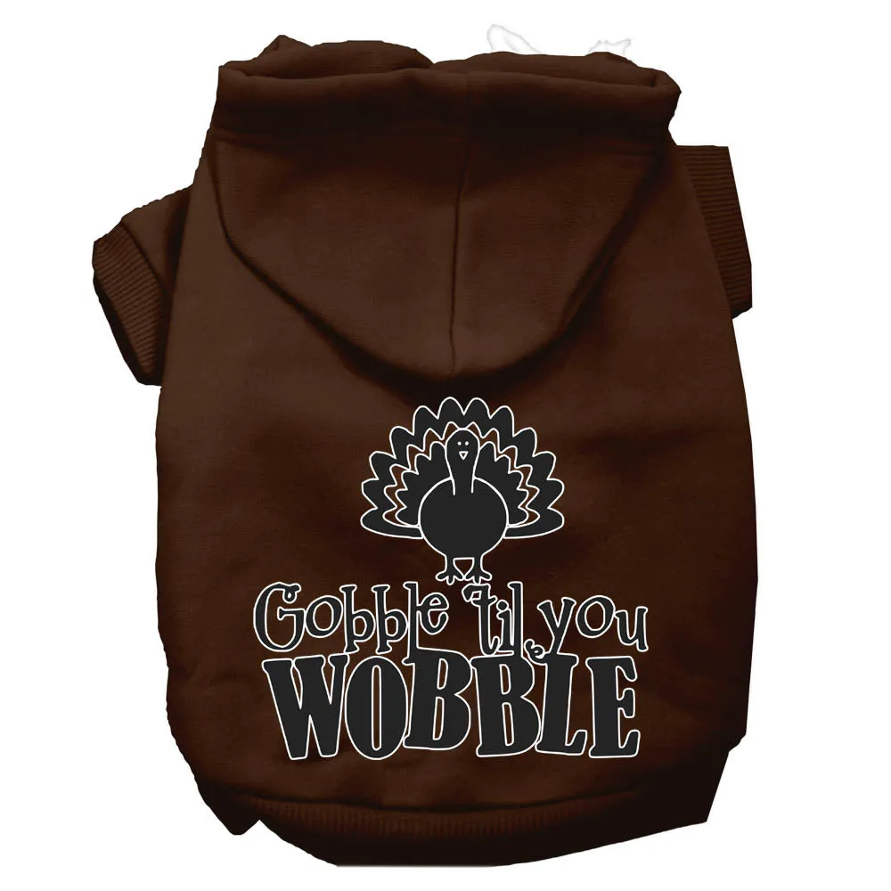 Gobble Til You Wobble Screen Print Dog Hoodie Brown Xs