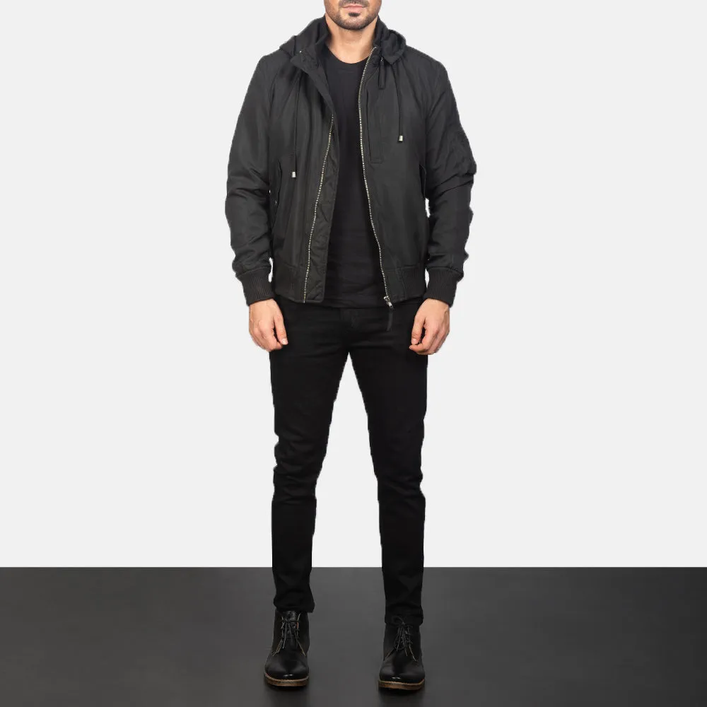 Hanklin Ma-1 Black Hooded Bomber Jacket