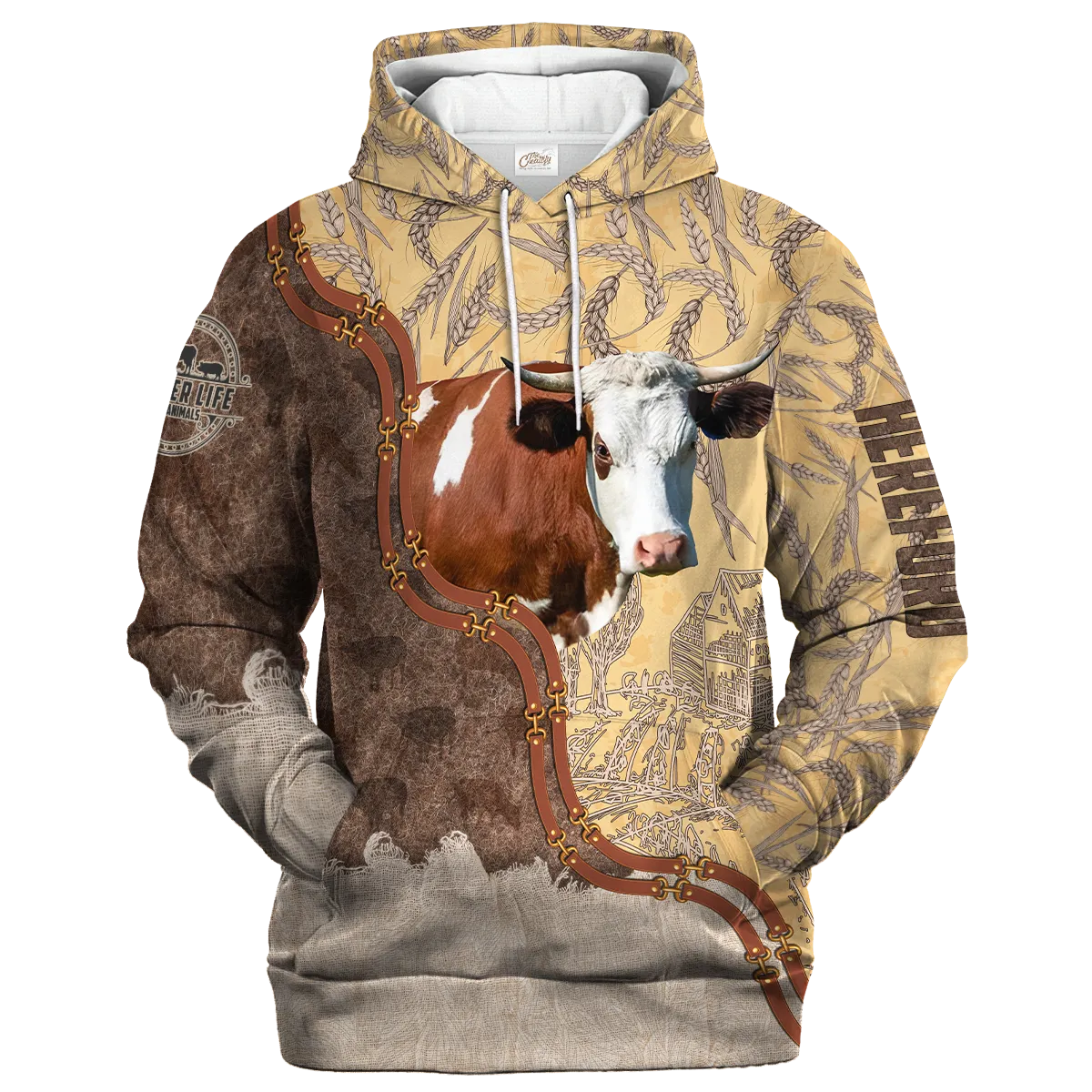 Hereford Lovers In Barley Pattern Hoodie