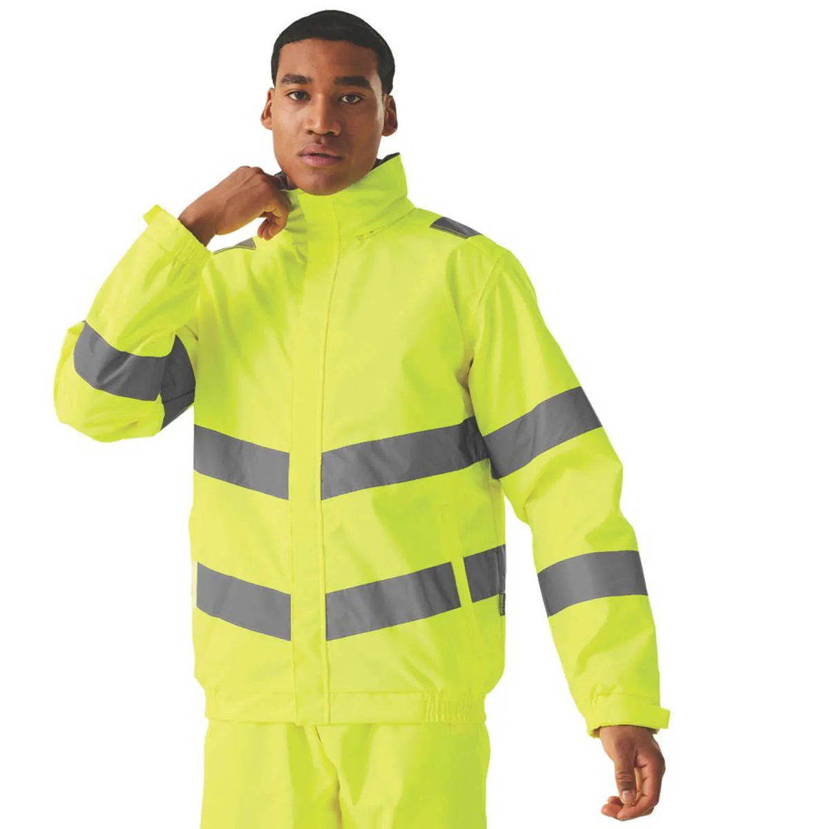 Hi-Vis Jacket Yellow Reflective Waterproof Pockets Zipped Large 41.5" Chest