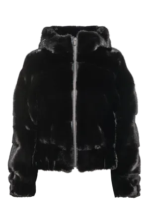 Hooded Horizontal Ranch Mink Fur Bomber Jacket