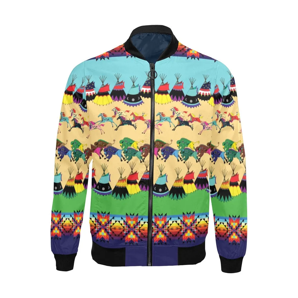 Horses and Buffalo Ledger Blue Bomber Jacket for Men