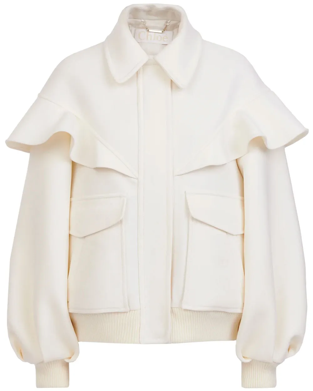 Iconic Milk Ruffle Shoulder Bomber Jacket