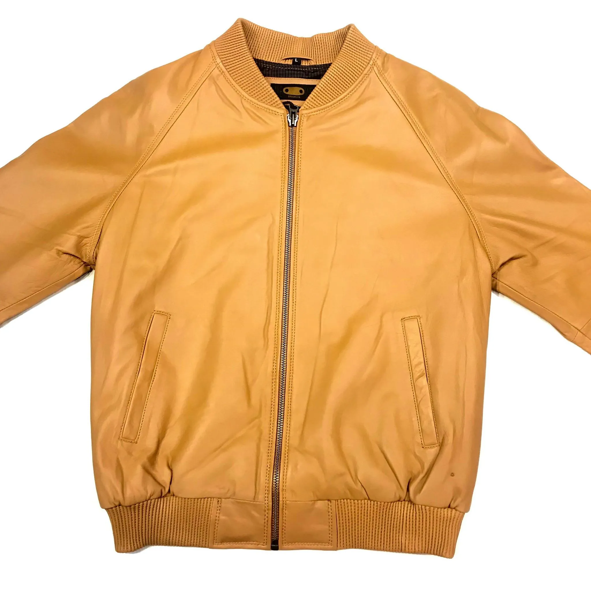 Kashani Beige Naked Lambskin Bomber Jacket