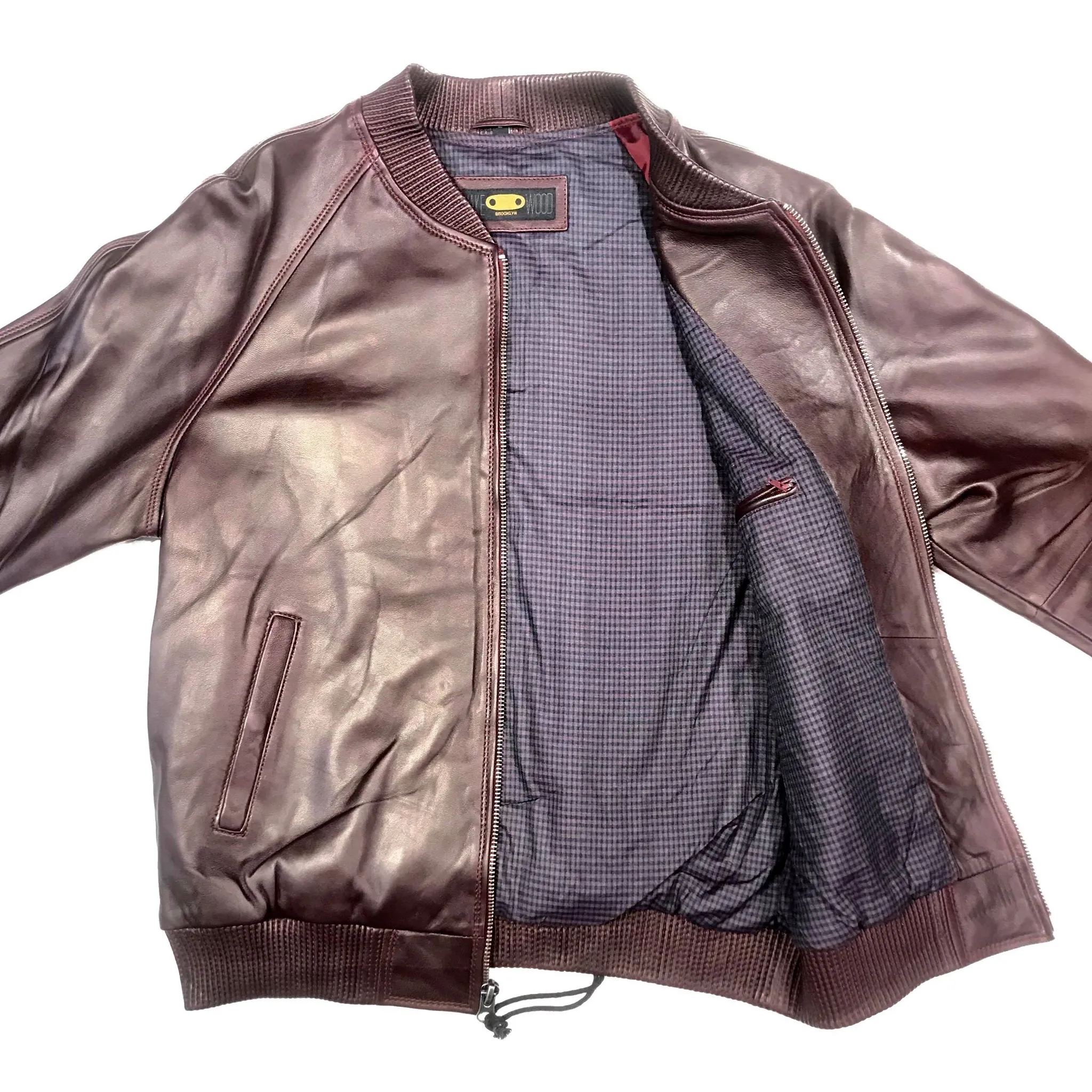 Kashani Burgundy Naked Lambskin Bomber Jacket