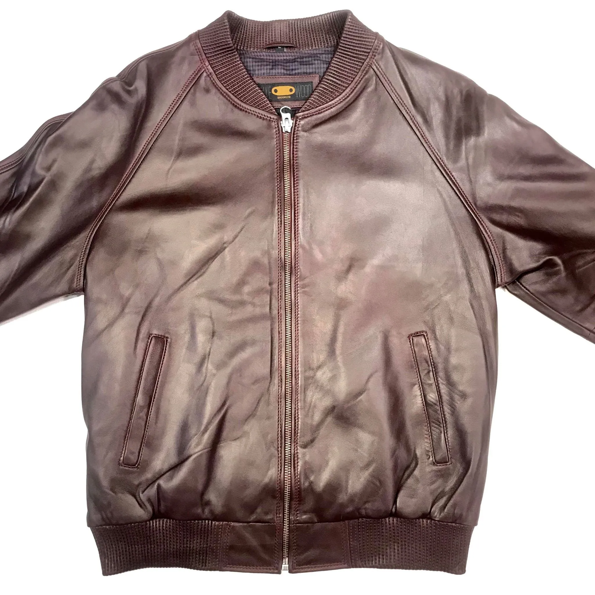 Kashani Burgundy Naked Lambskin Bomber Jacket