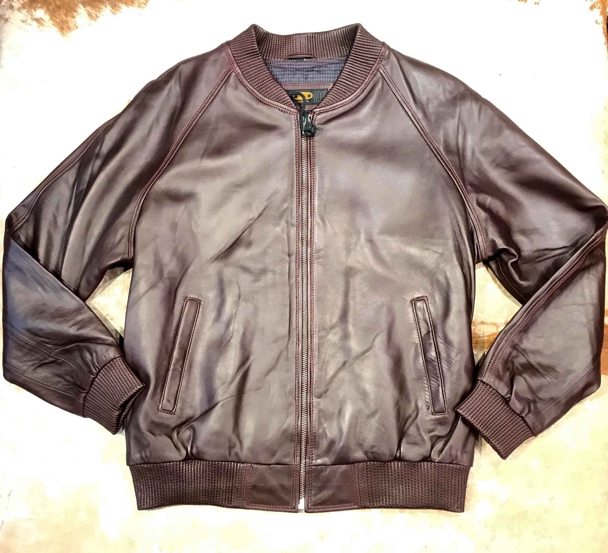 Kashani Burgundy Naked Lambskin Bomber Jacket