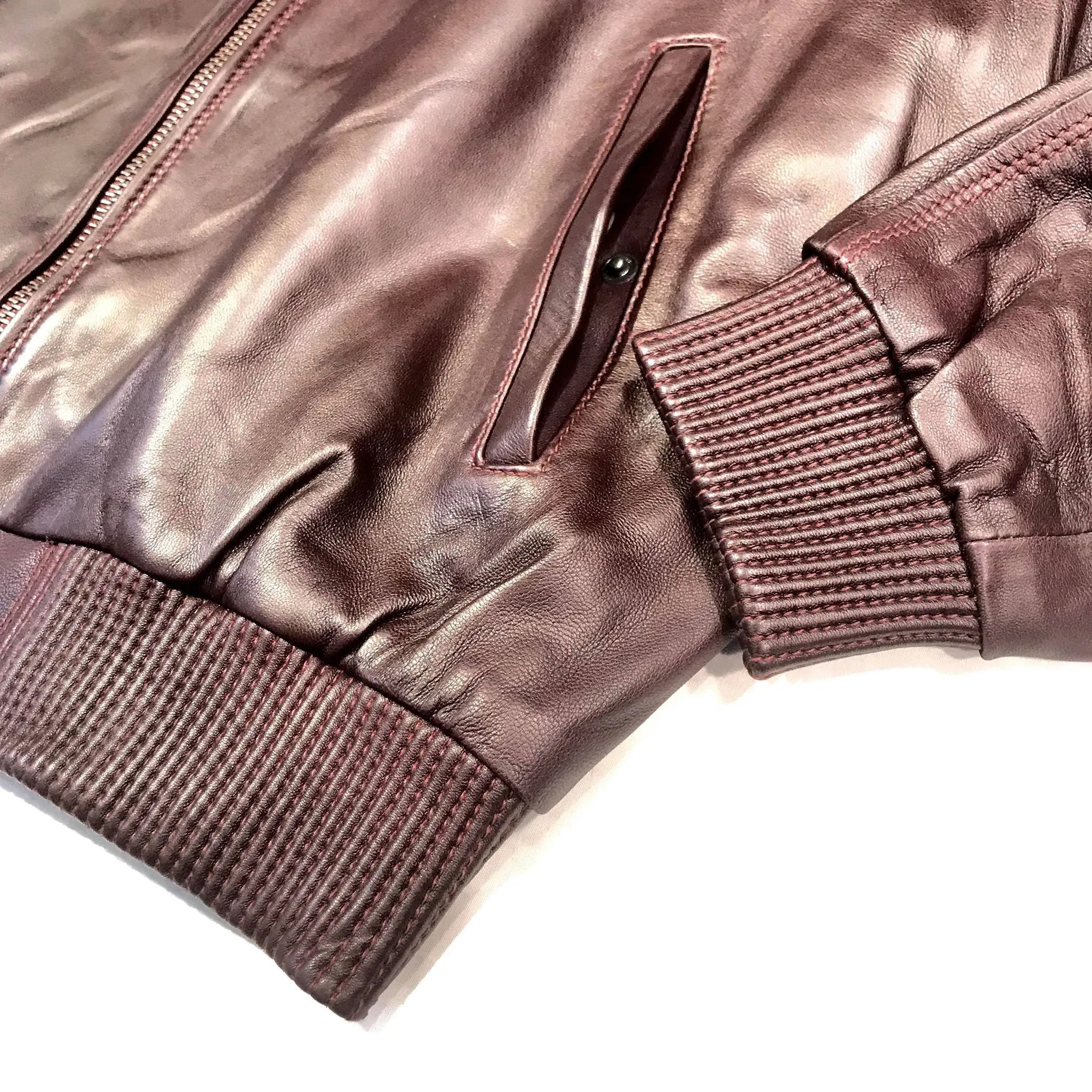 Kashani Burgundy Naked Lambskin Bomber Jacket