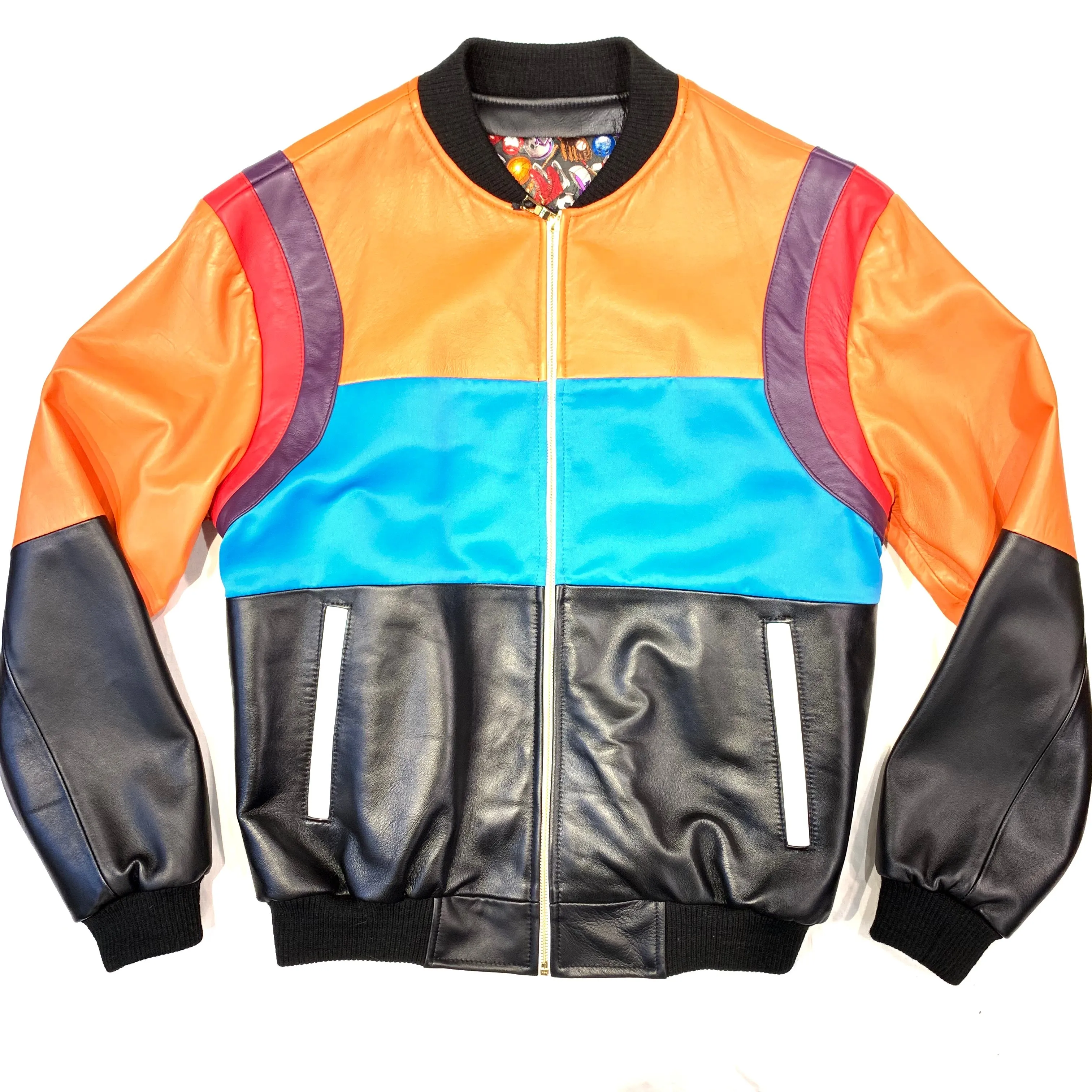 Kashani ColorBlock Lambskin MA-1 Bomber Jacket