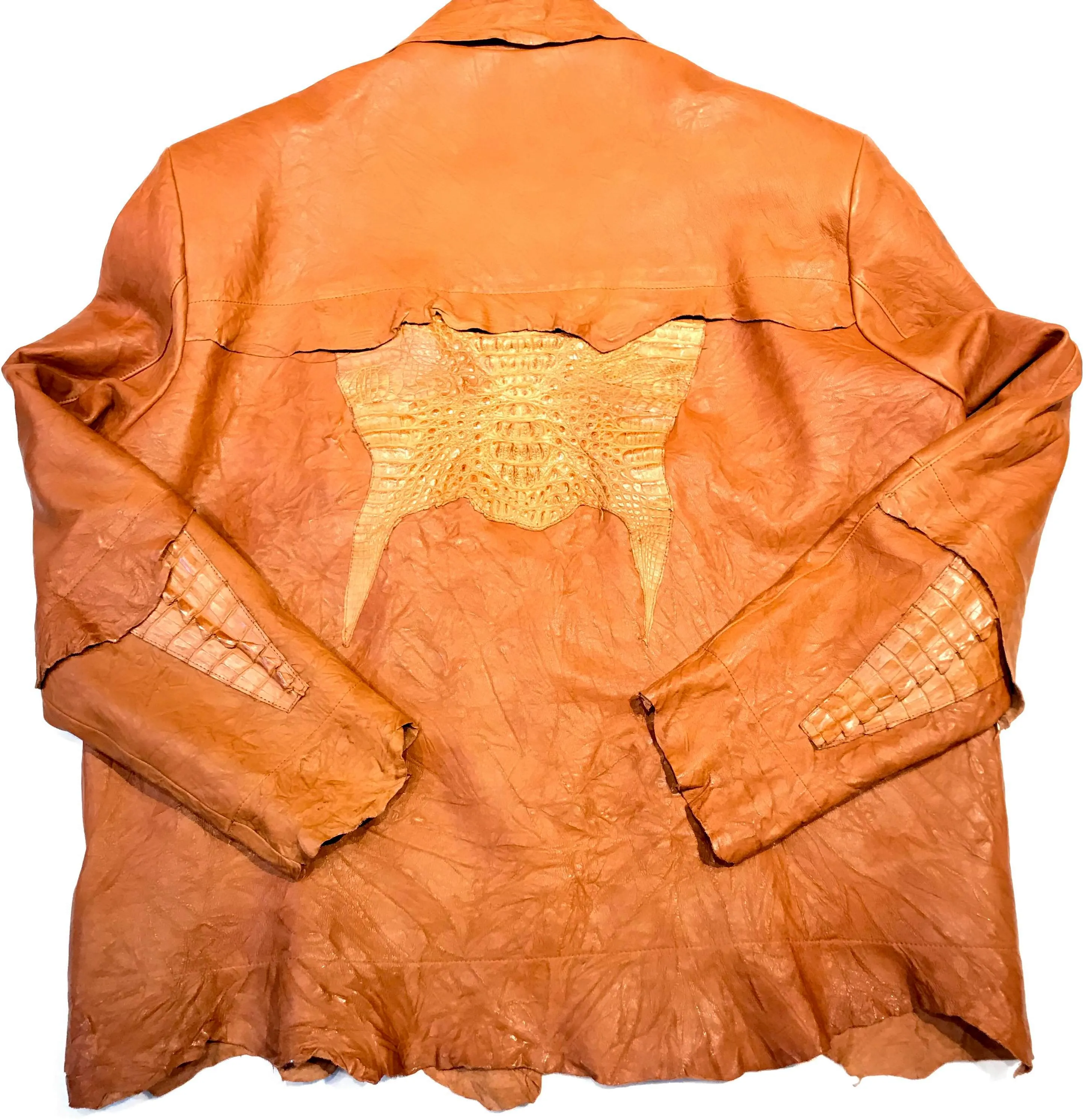 Kashani LUX Cognac Raw Cut Alligator Lambskin Bomber Jacket