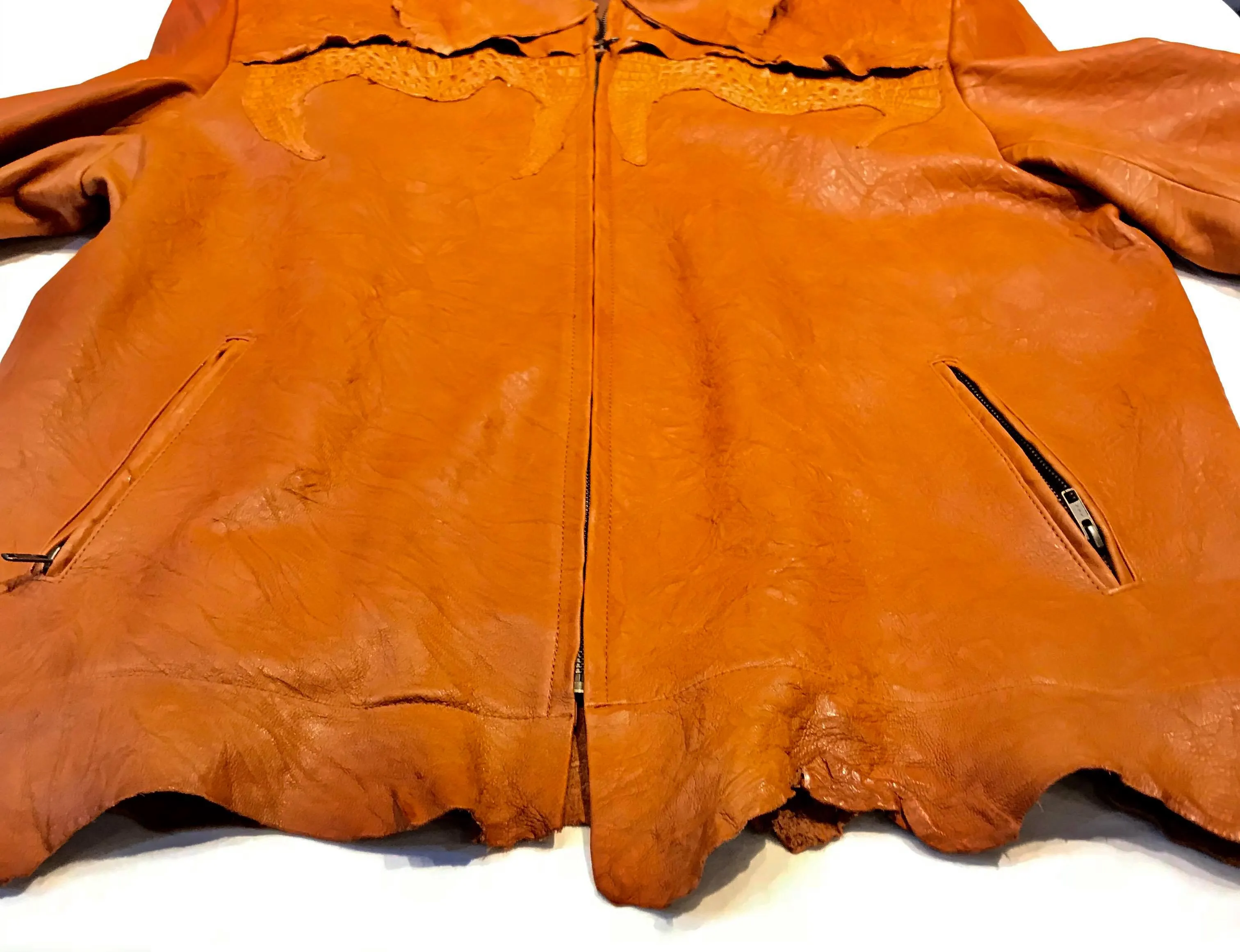 Kashani LUX Cognac Raw Cut Alligator Lambskin Bomber Jacket