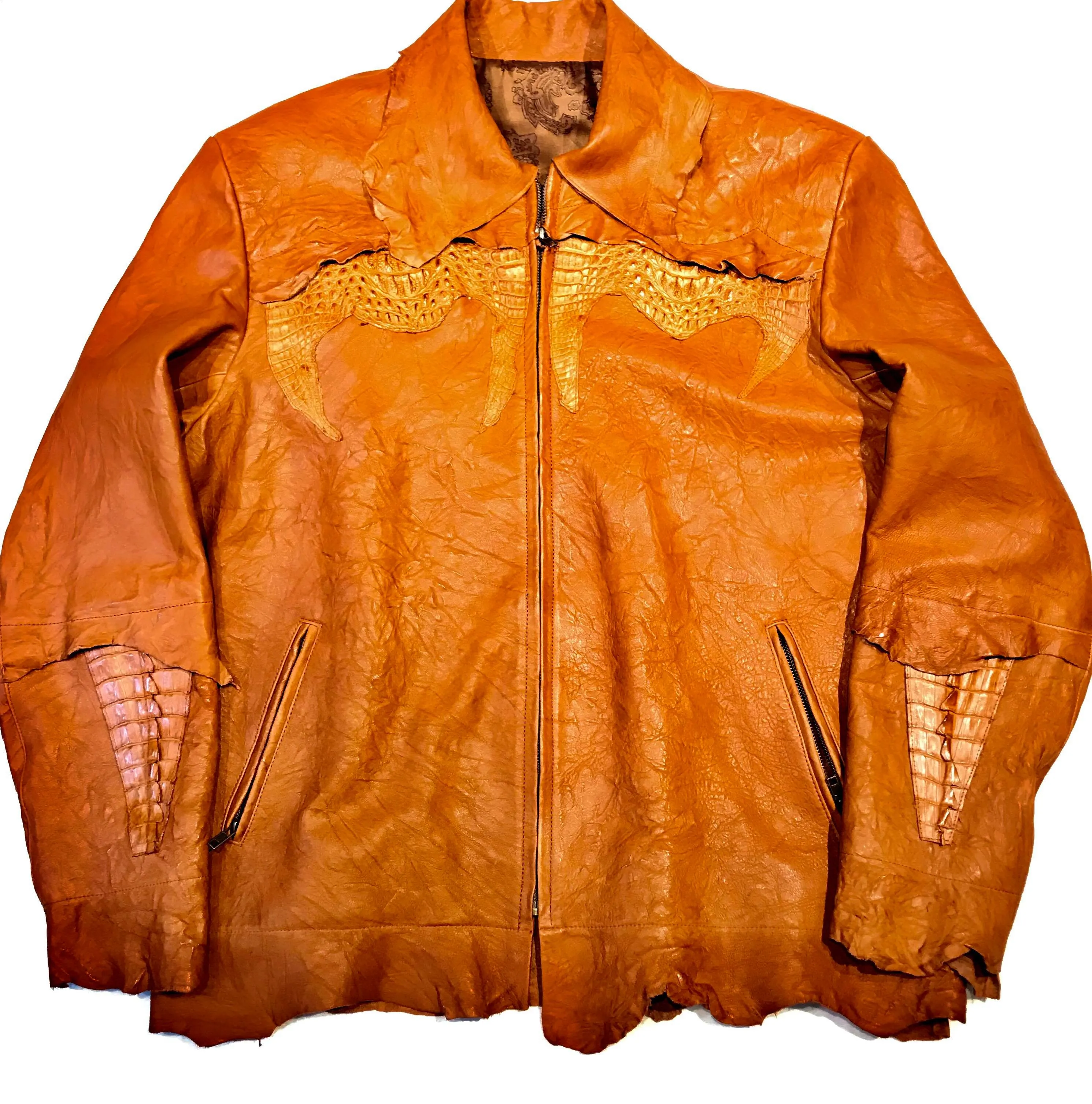 Kashani LUX Cognac Raw Cut Alligator Lambskin Bomber Jacket