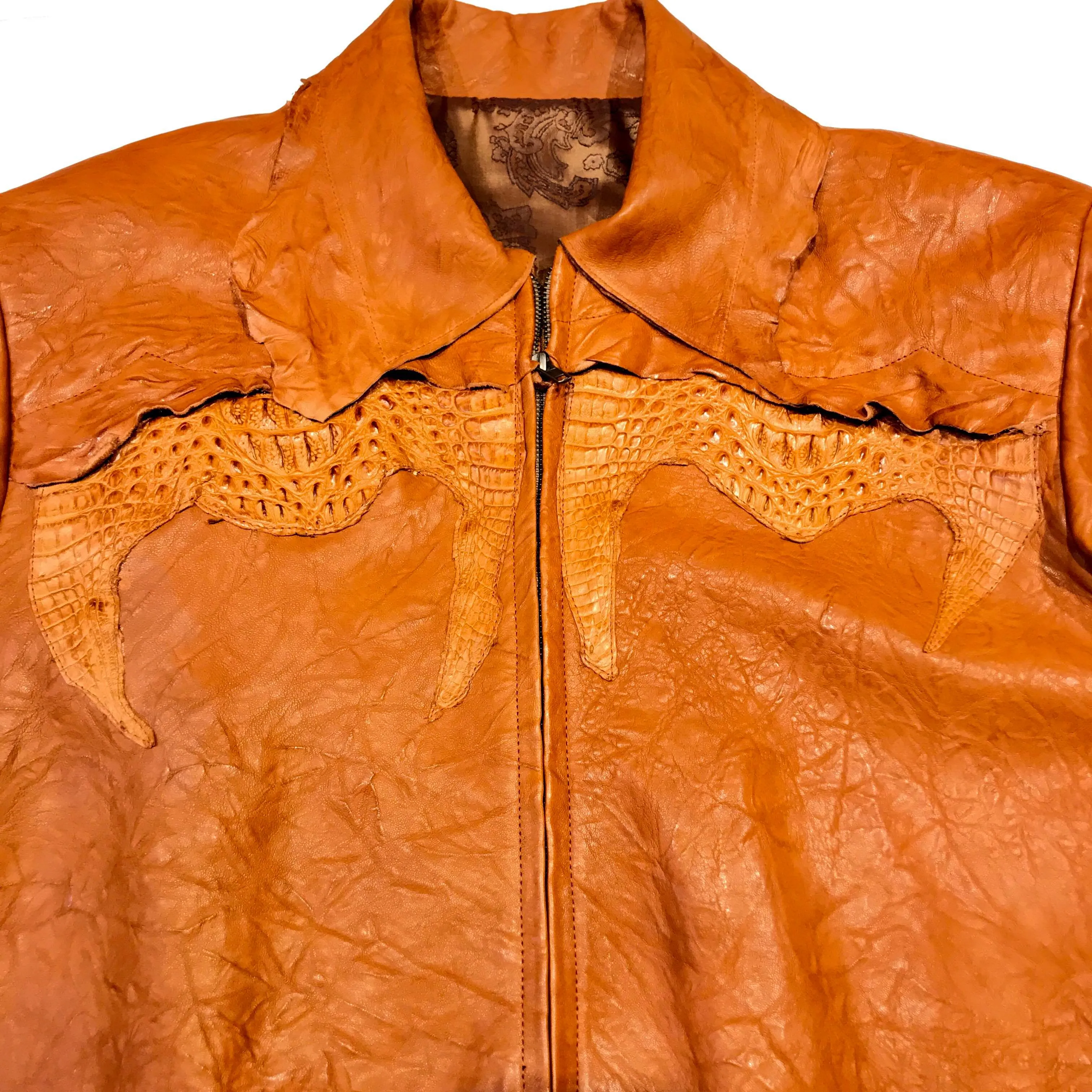 Kashani LUX Cognac Raw Cut Alligator Lambskin Bomber Jacket