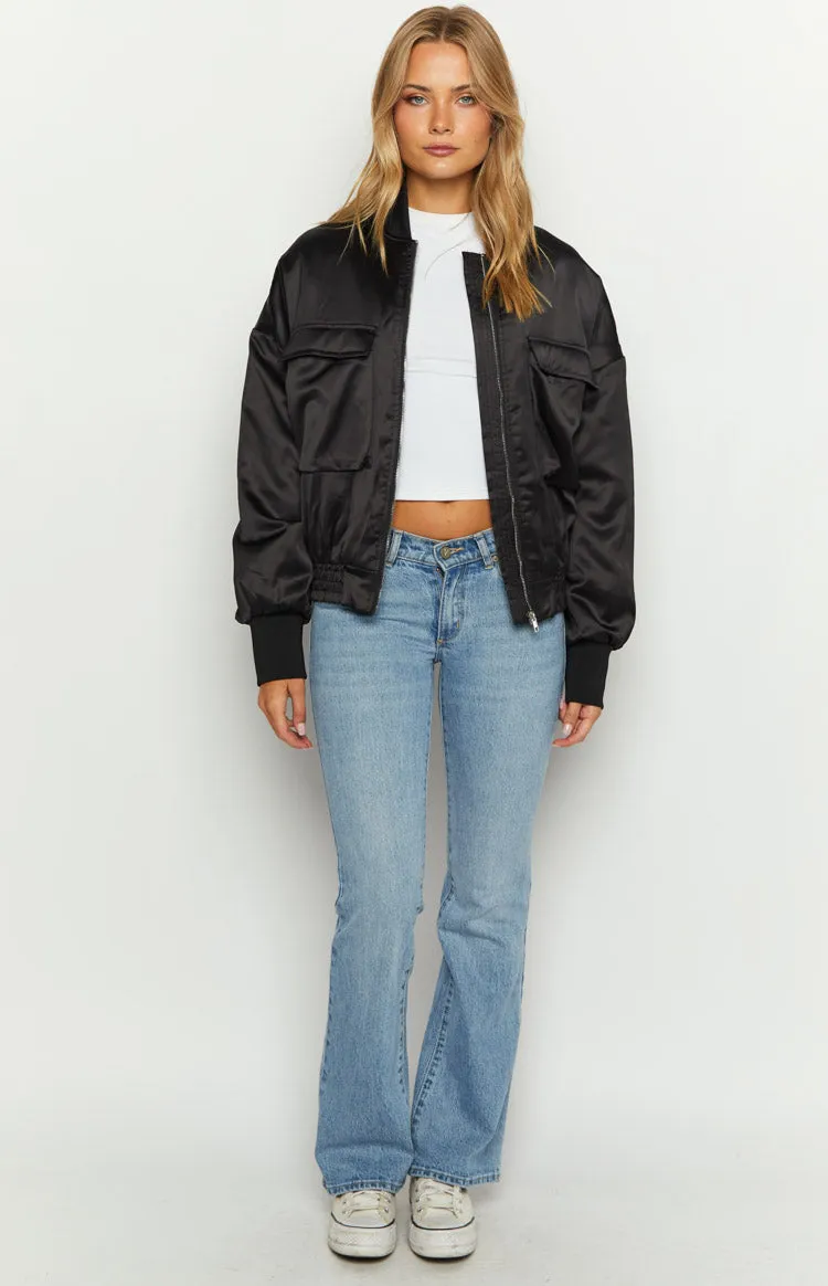 Keziah Black Satin Bomber Jacket