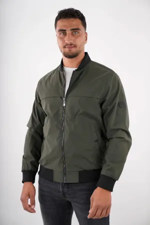 Khaki Bomber Jacket With Zipper To Close