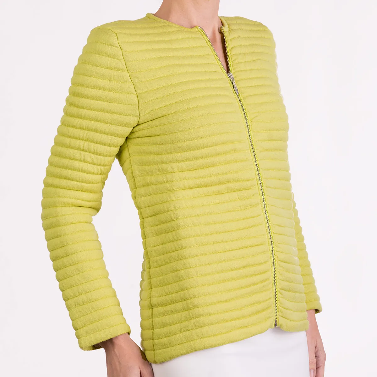 Knitted Zip Bomber Jacket in Chartreuse Yellow