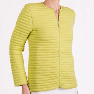 Knitted Zip Bomber Jacket in Chartreuse Yellow