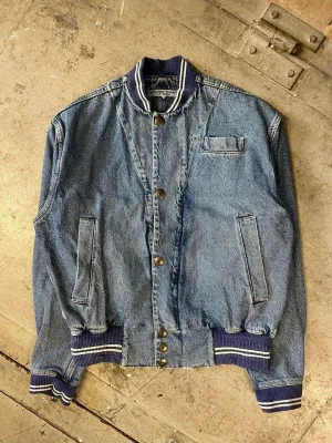 (L) Katharine Hamnett 1980s Distressed Multipocket Denim Bomber Jacket