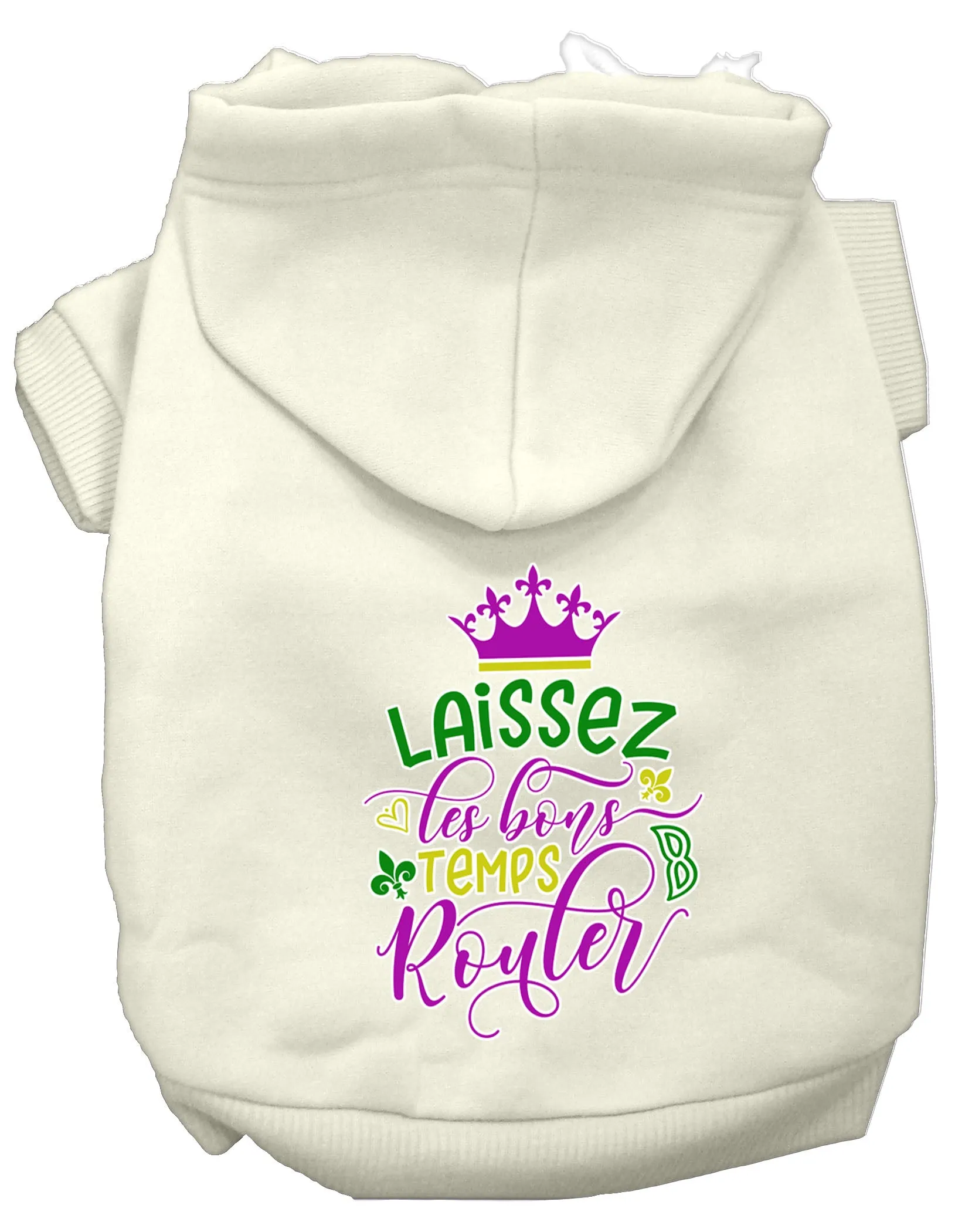 Laissez Les Bons Temps Rouler Screen Print Mardi Gras Dog Hoodie Cream Xs