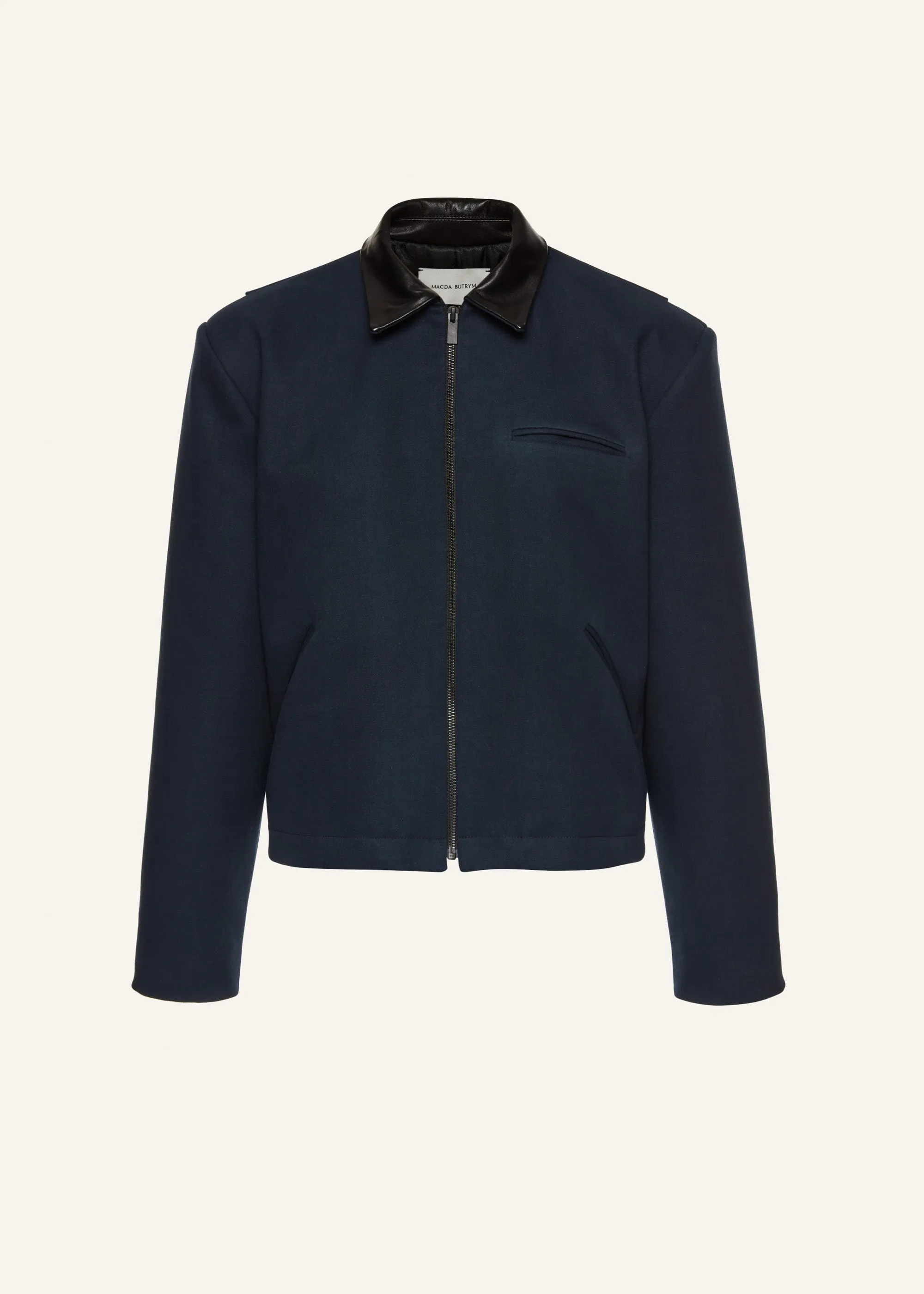 Leather trim bomber jacket in navy