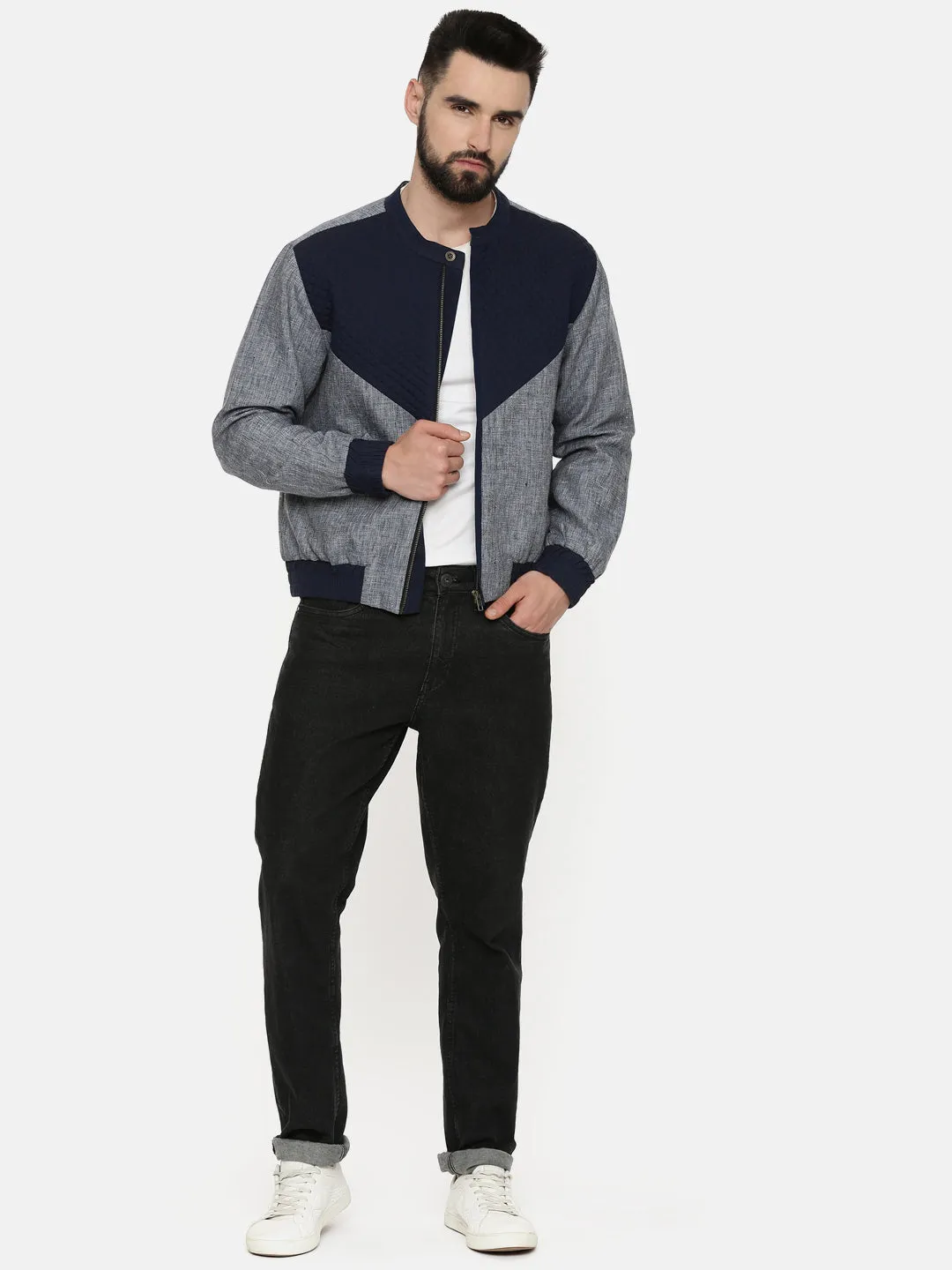 Linen Cotton Quilted Blue Jacket - MMBJ014