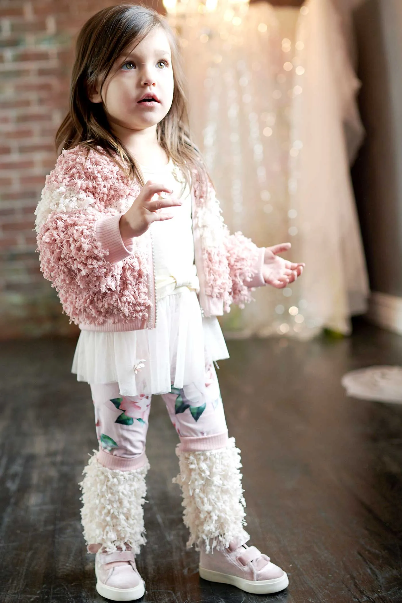 Little Girls Color Block Fur Bomber Jacket