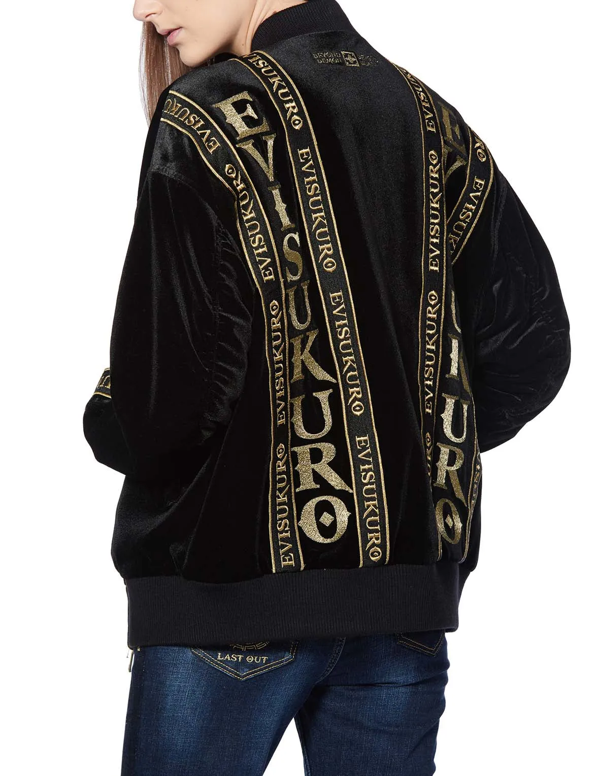 Logo Tape Padded Velvet Bomber Jacket