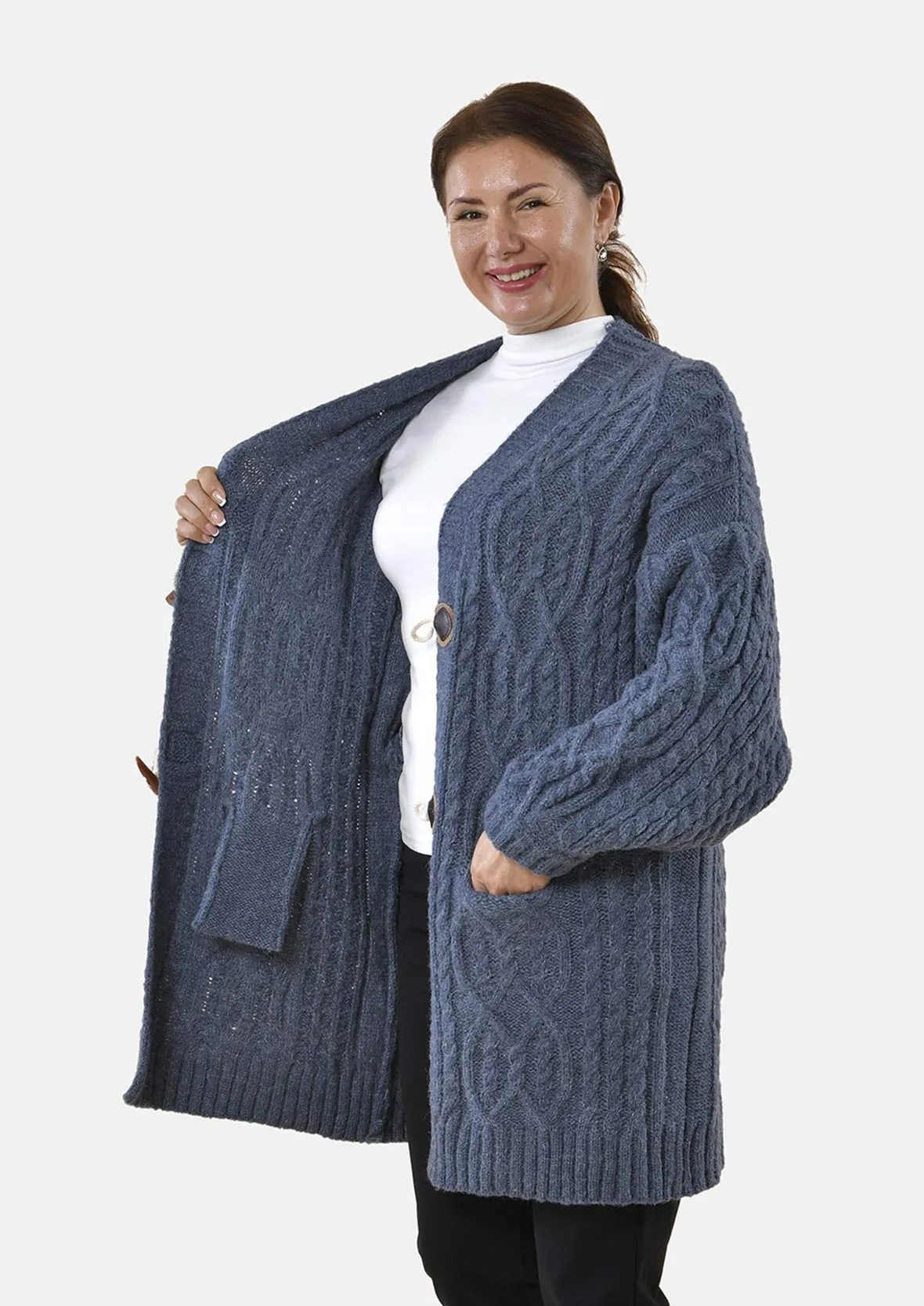 Long Knit Cardigan With Toggles