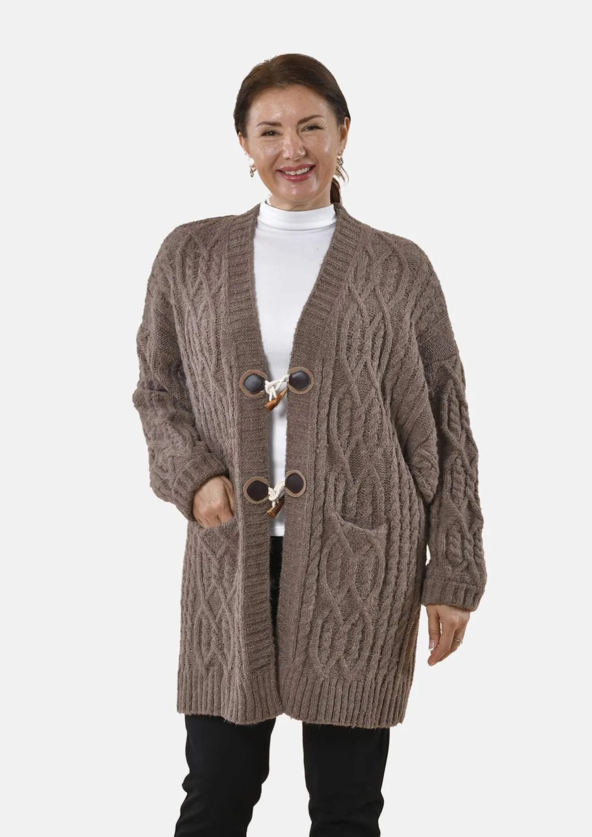 Long Knit Cardigan With Toggles