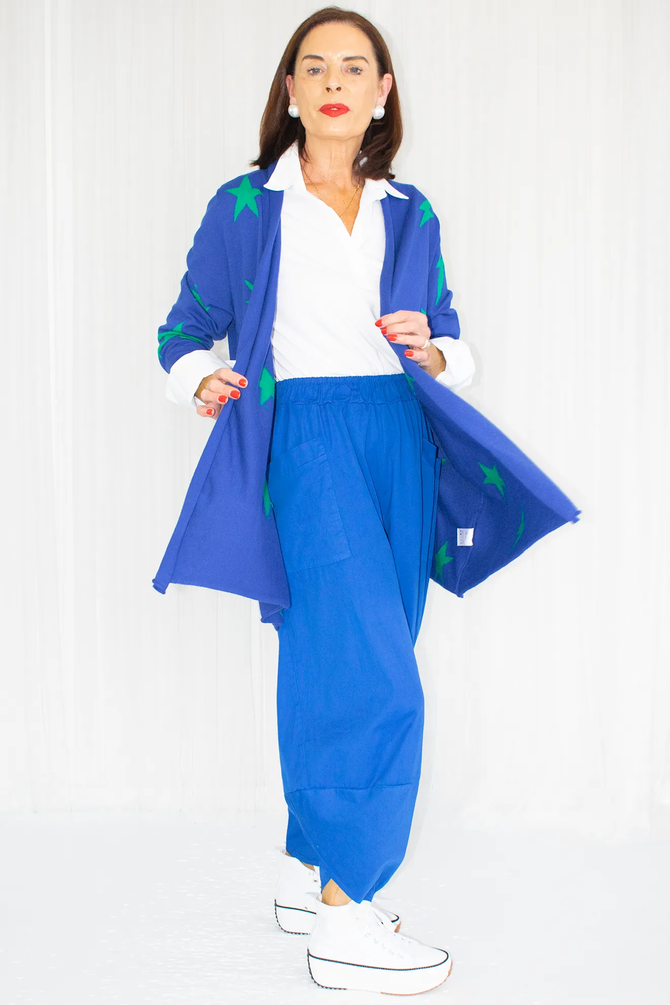 Luna Long Sleeve Star Cardigan in Royal Blue