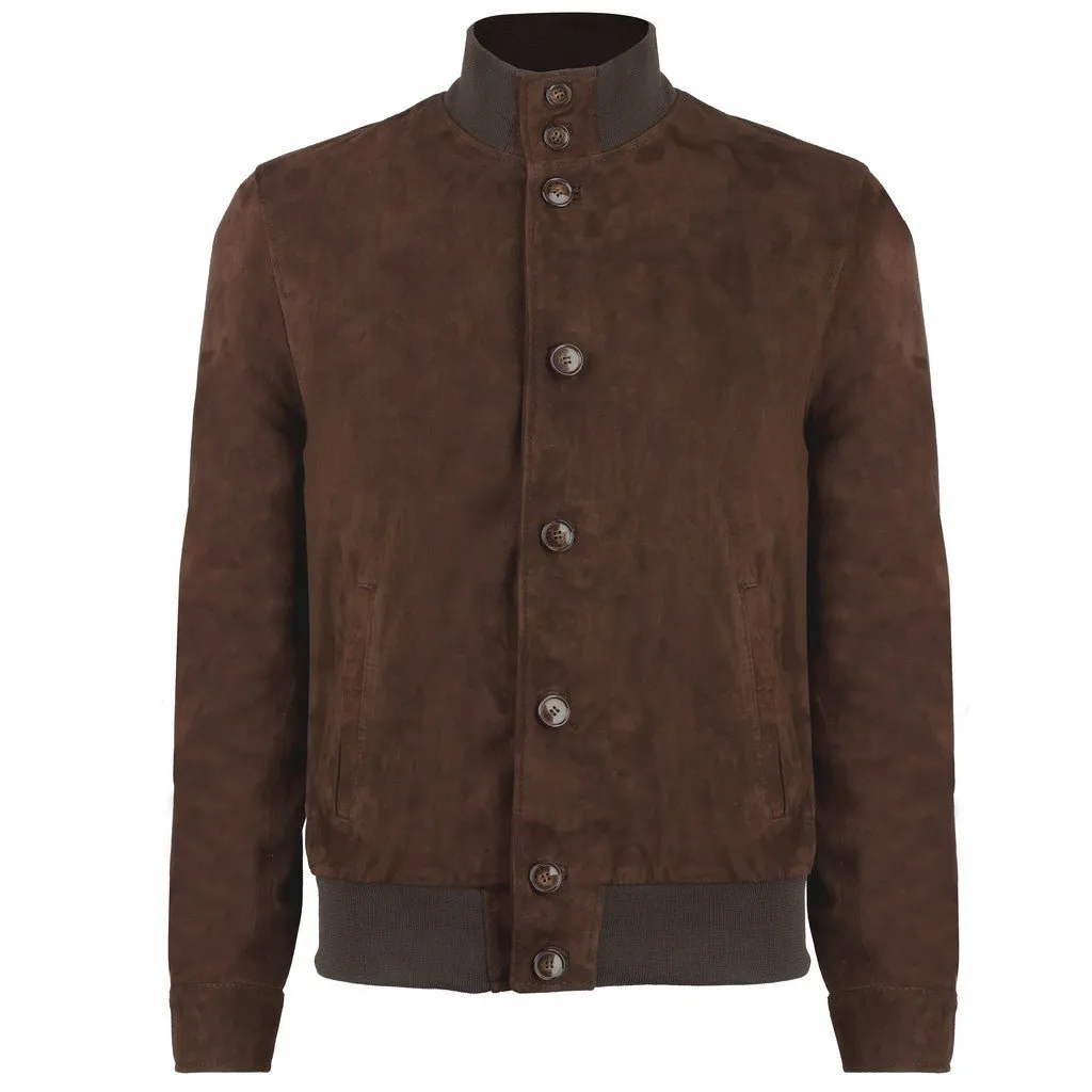 MCKINNON & CO Suede Leather Bomber Jacket DARK BROWN REG