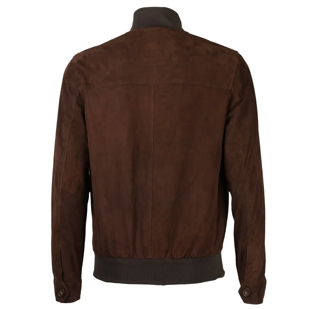 MCKINNON & CO Suede Leather Bomber Jacket DARK BROWN REG