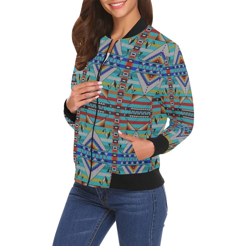 Medicine Blessing Turquoise All Over Print Bomber Jacket for Women