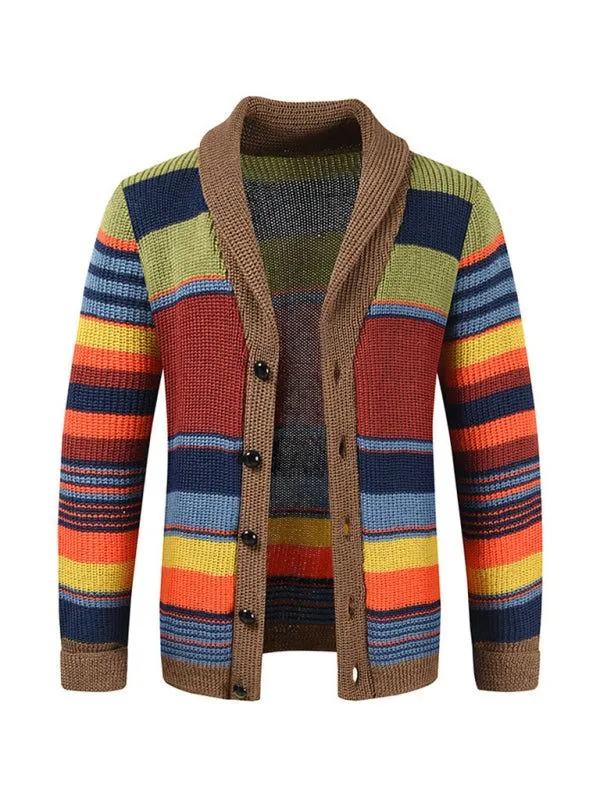 Men's Button Casual Color Striped Cardigan