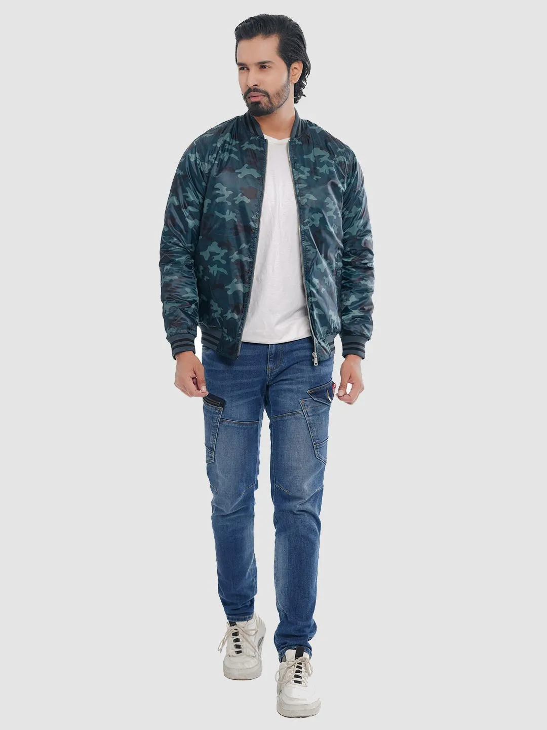 Men's Casual Bomber Jacket Teal Camo