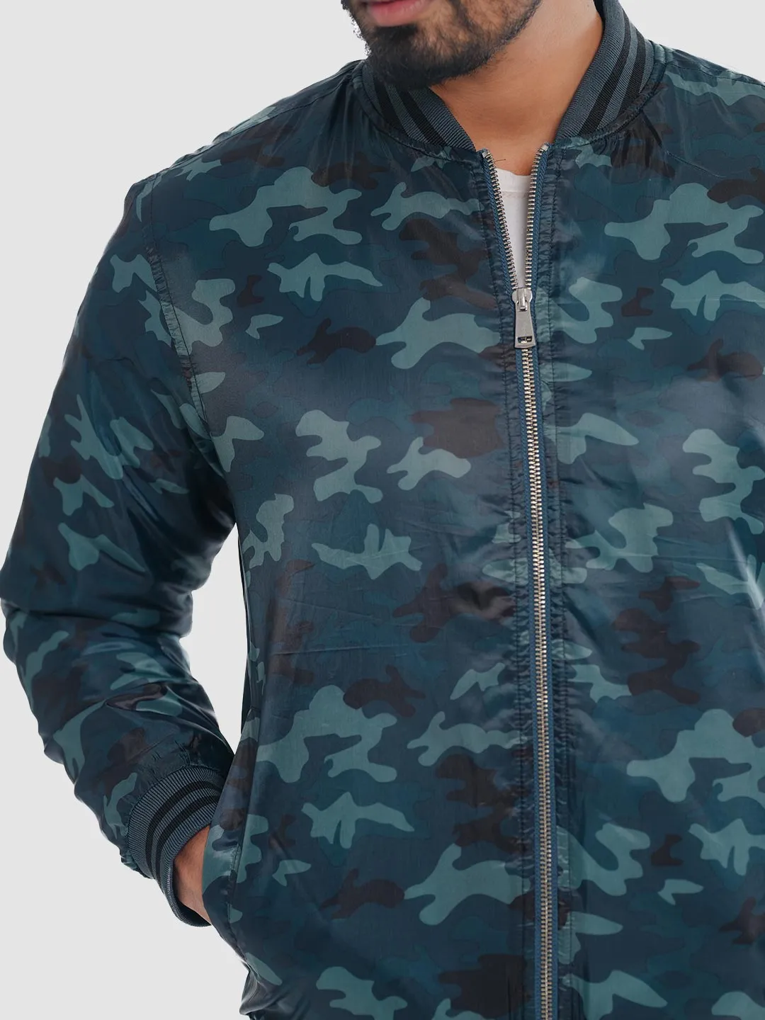 Men's Casual Bomber Jacket Teal Camo