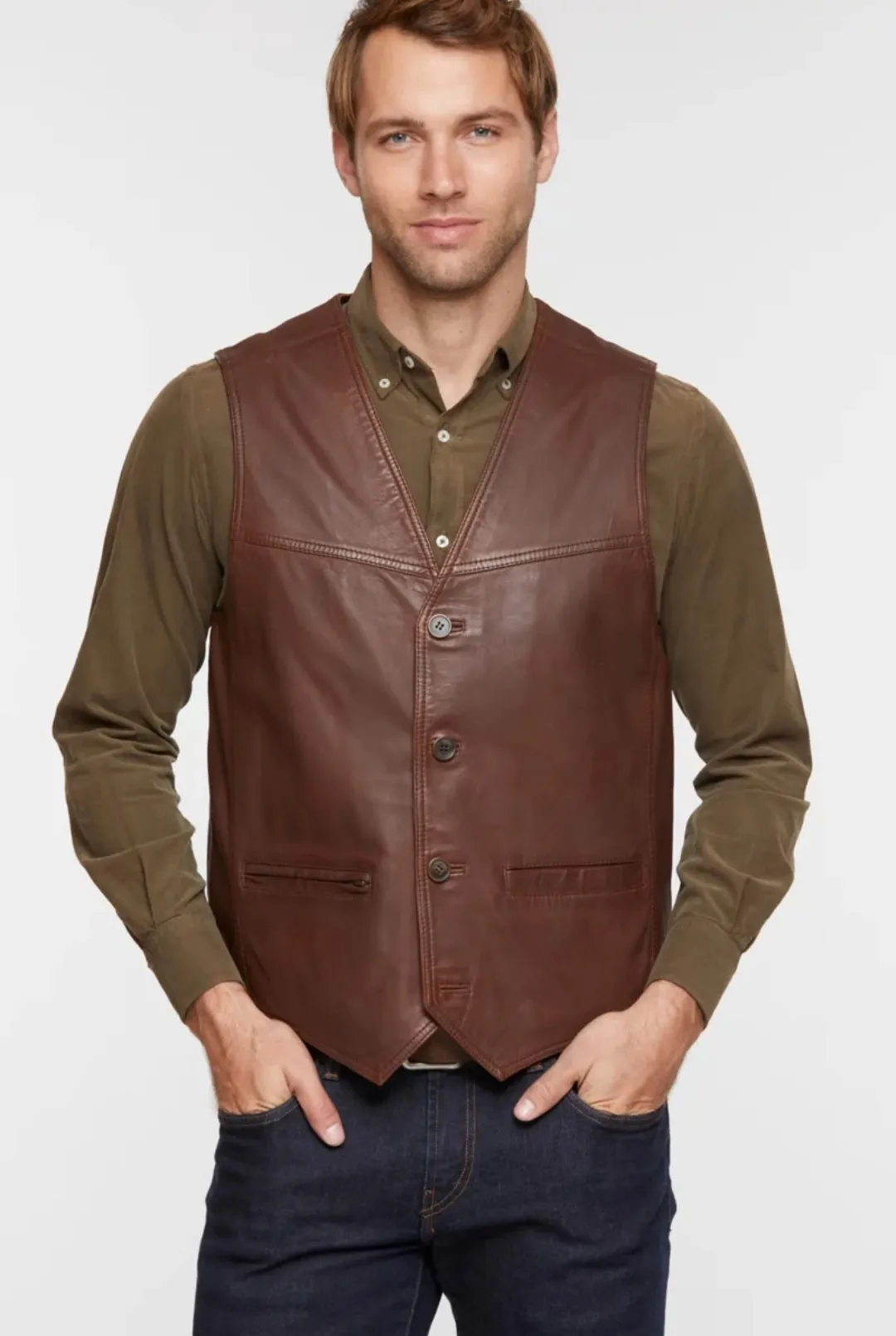 Men's Chocolate Brown Leather Vest