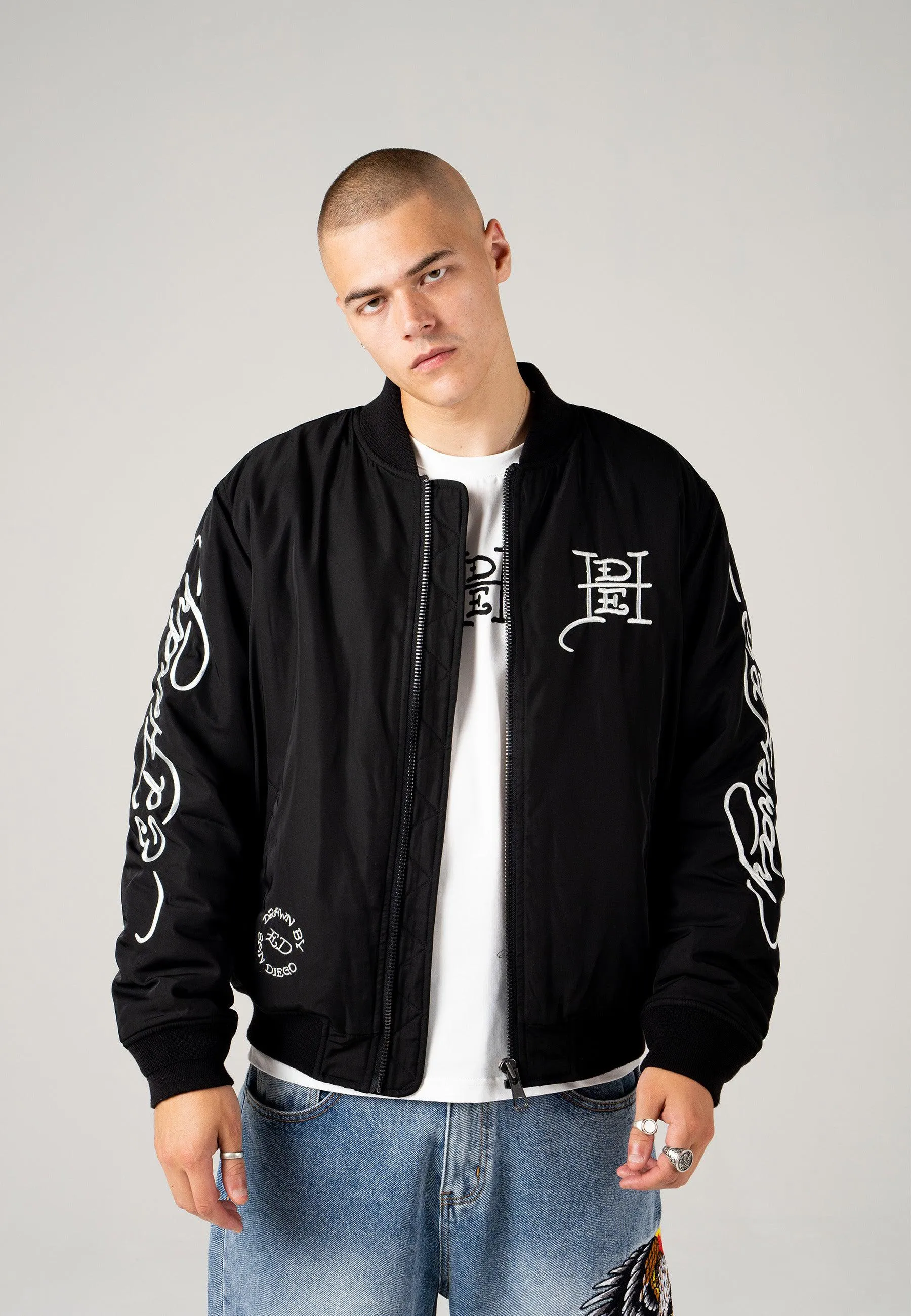 Mens Dragon-Head-Deh Bomber Jacket - Black