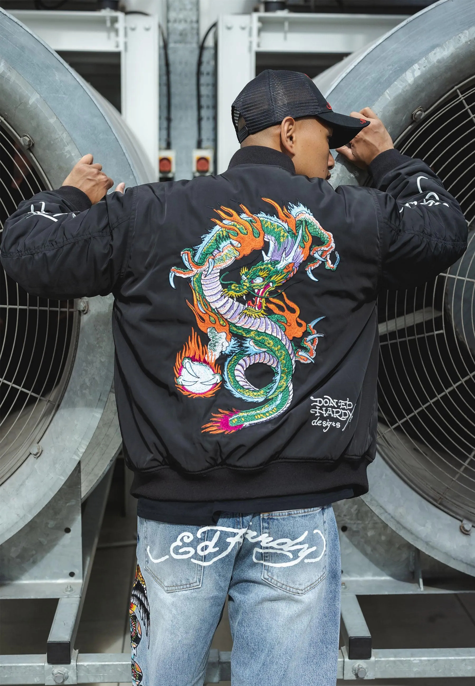 Mens Dragon-Head-Deh Bomber Jacket - Black