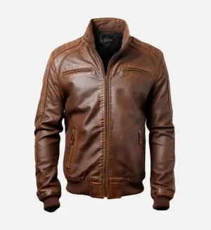 Men's Jordan Brown Leather Bomber Jacket