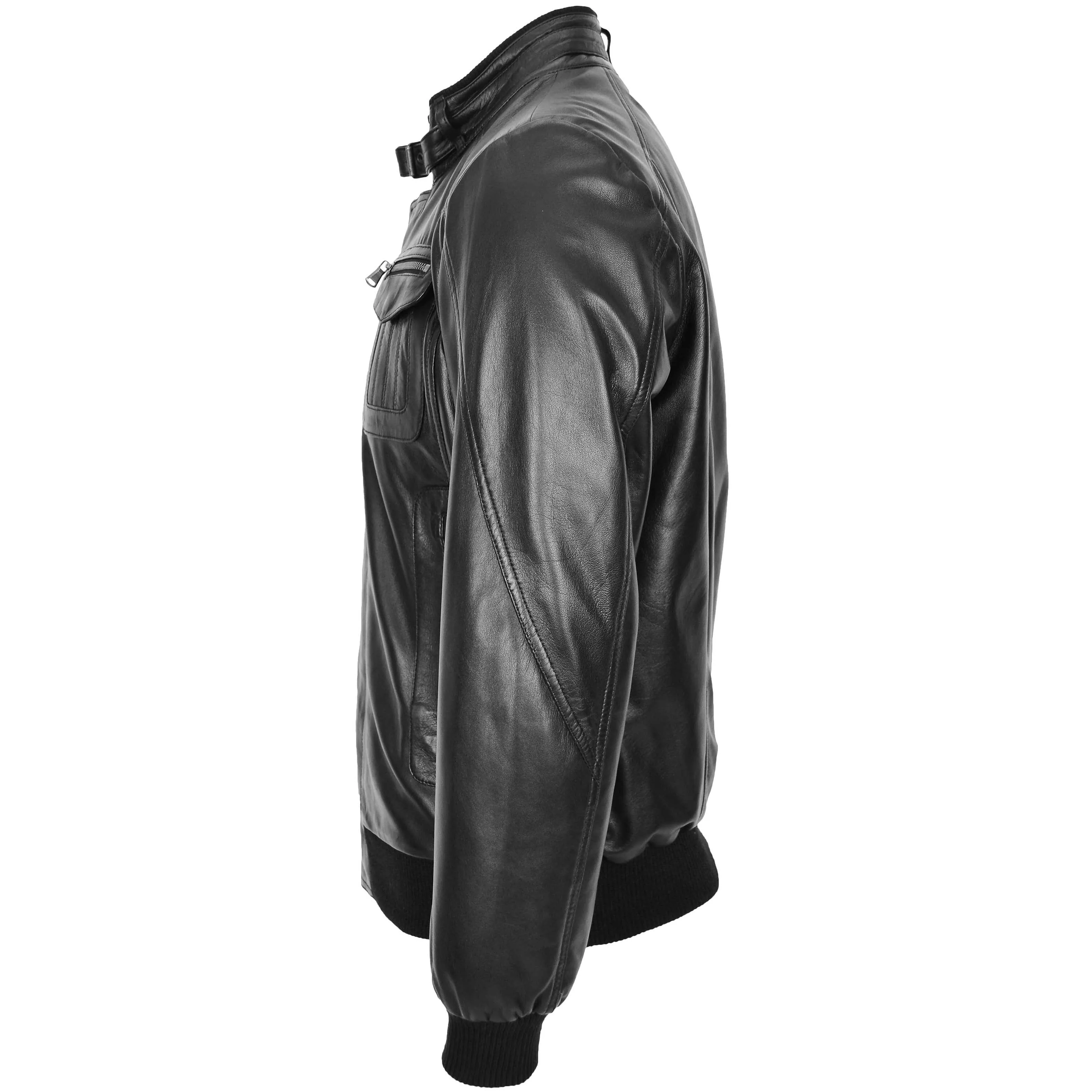 Mens Leather Bomber Flight Jacket Tom Black