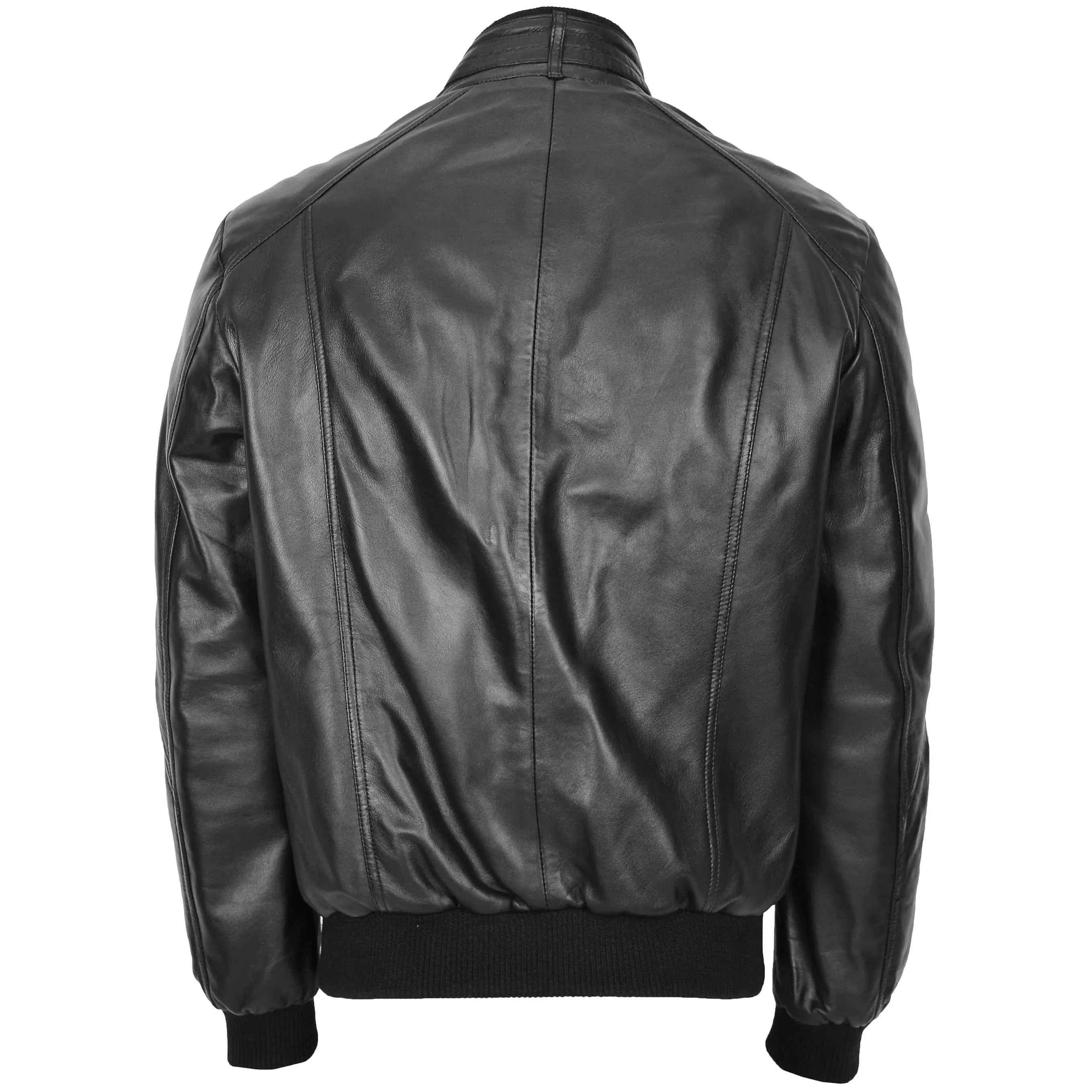 Mens Leather Bomber Flight Jacket Tom Black