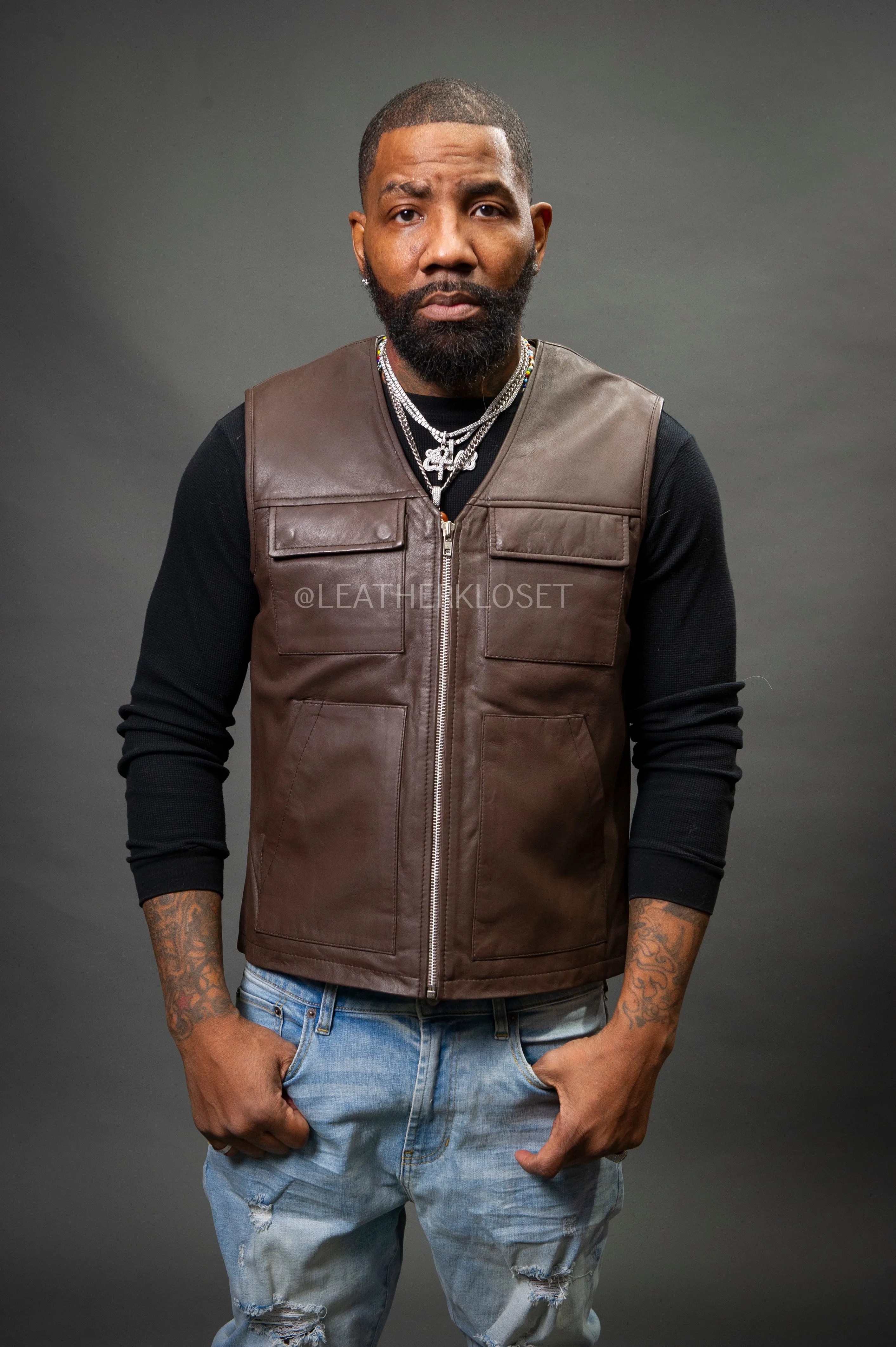 Men's Leather Brooklyn Vest Chocolate [Slim-Cut]