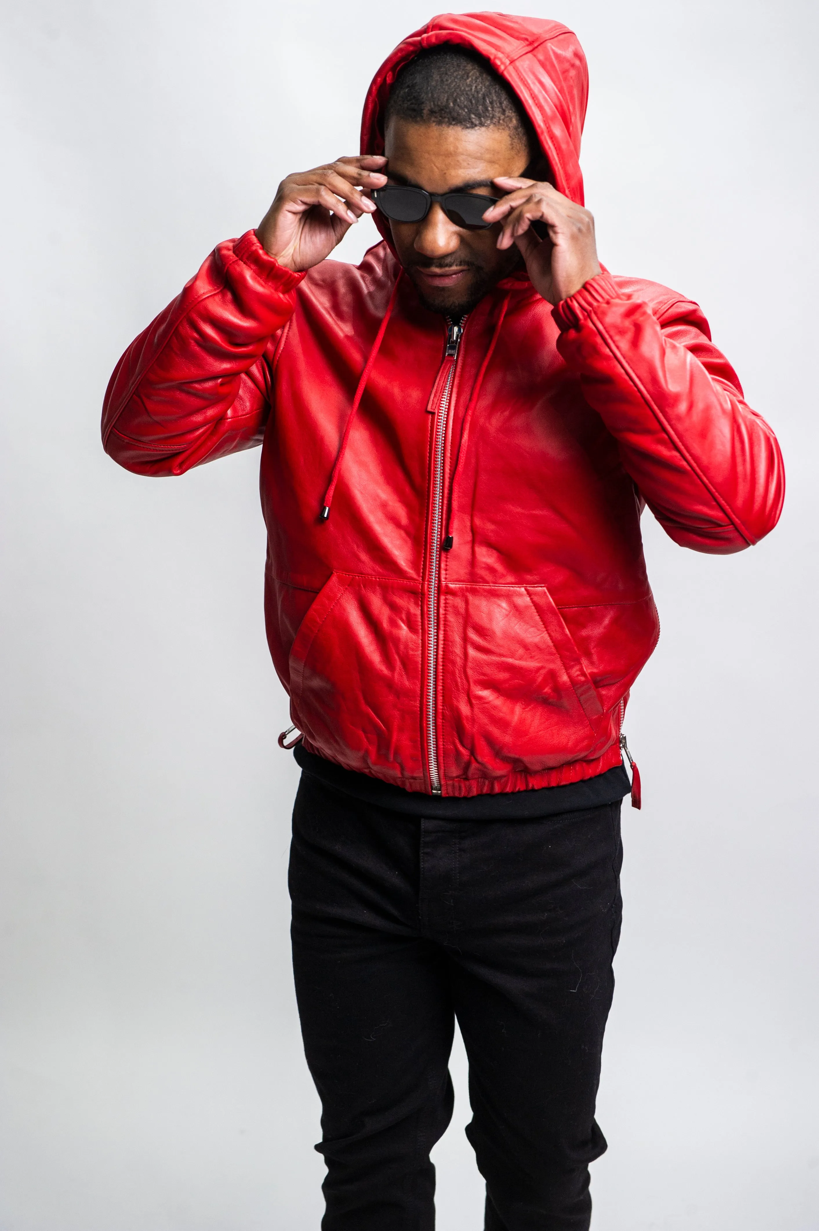 Men's Leather Hoodie [Red]