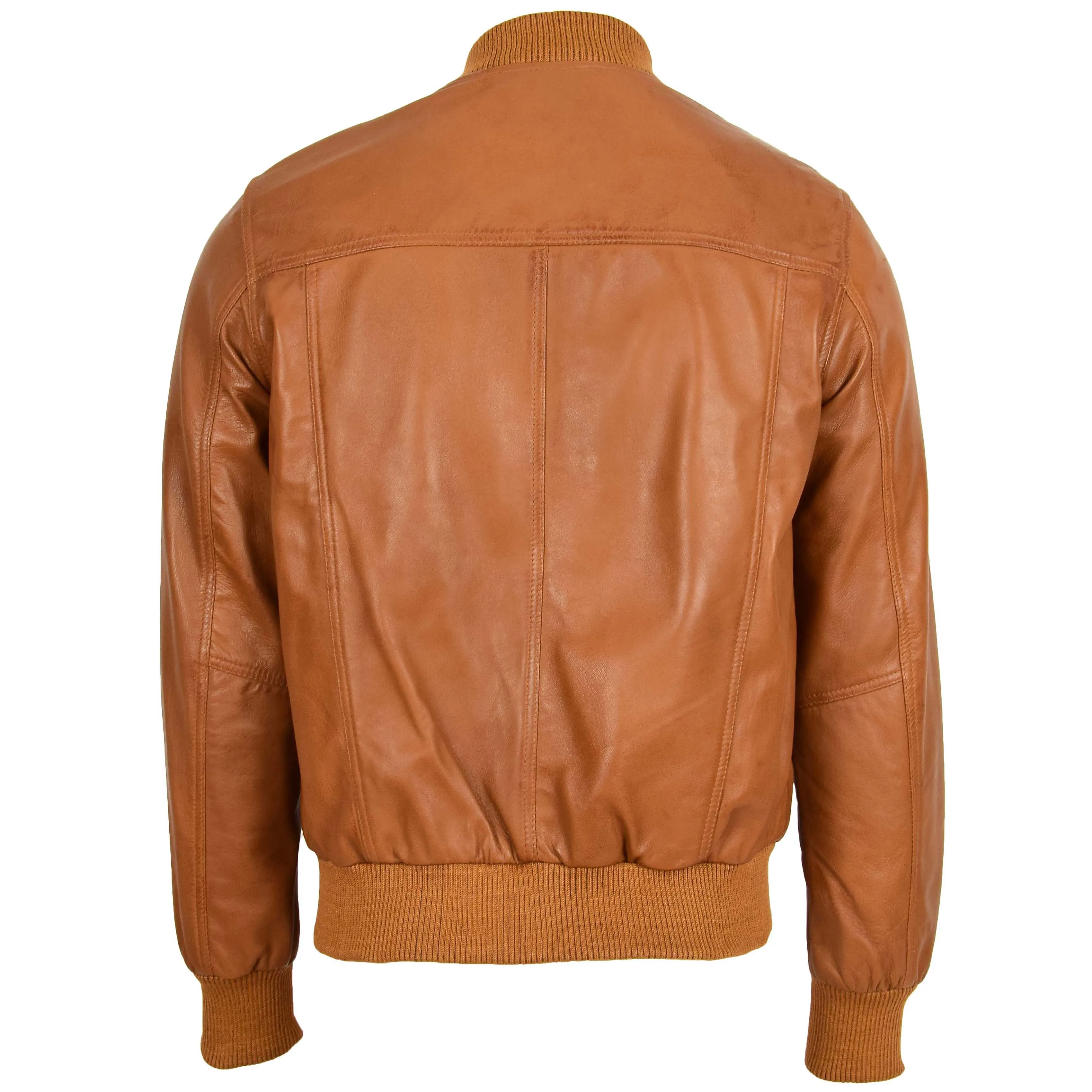 Mens Leather MA-1 Bomber Jacket Ryan Tan