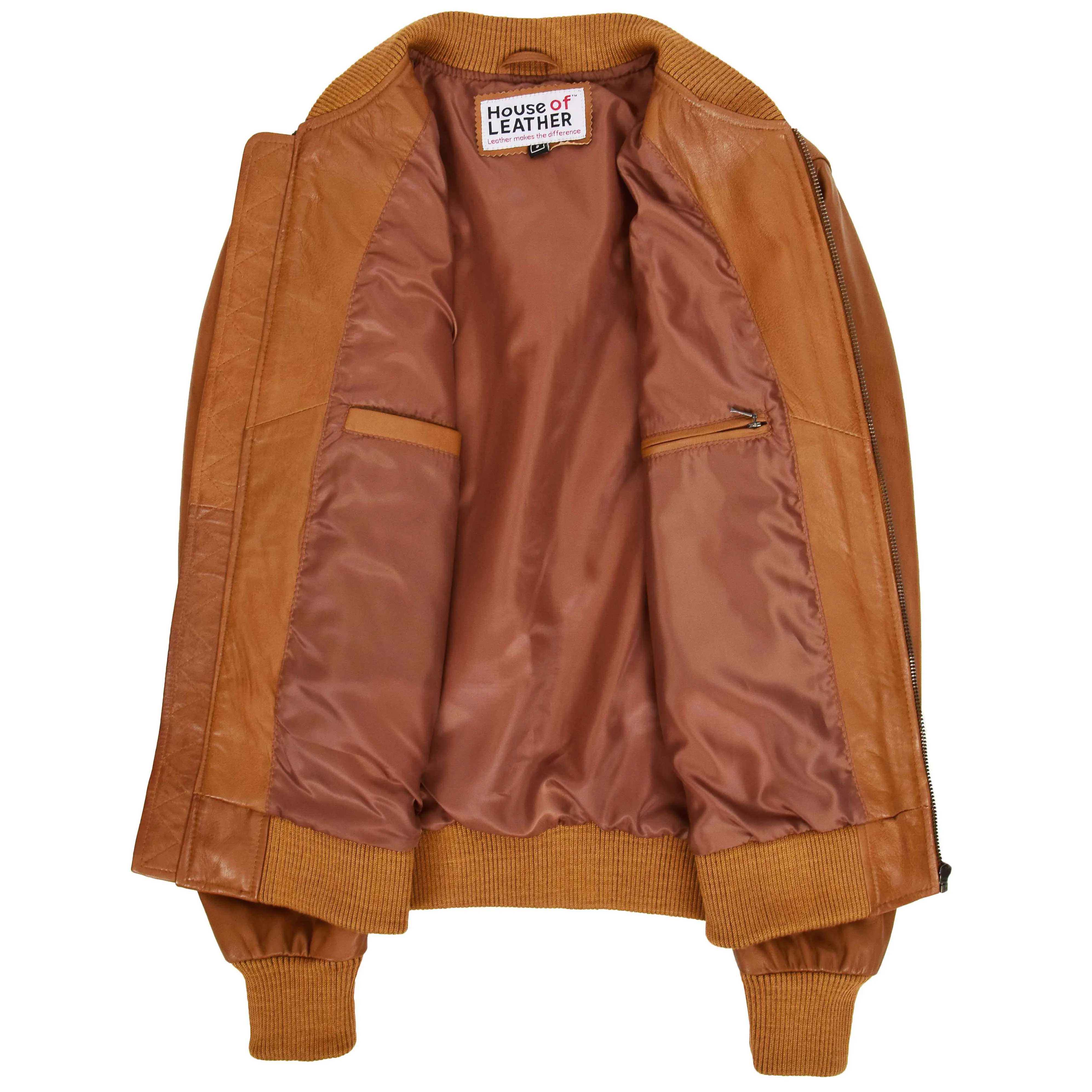 Mens Leather MA-1 Bomber Jacket Ryan Tan