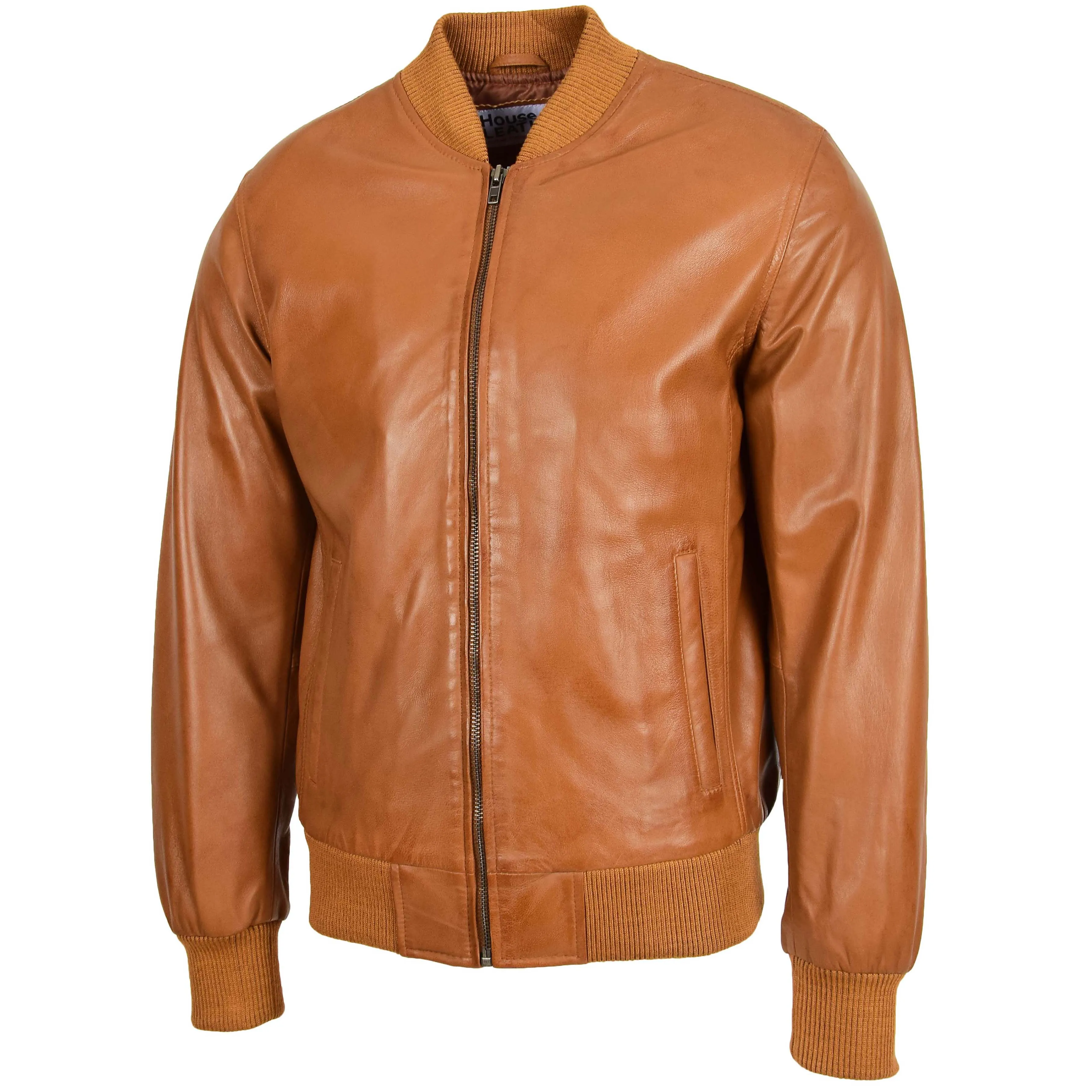 Mens Leather MA-1 Bomber Jacket Ryan Tan